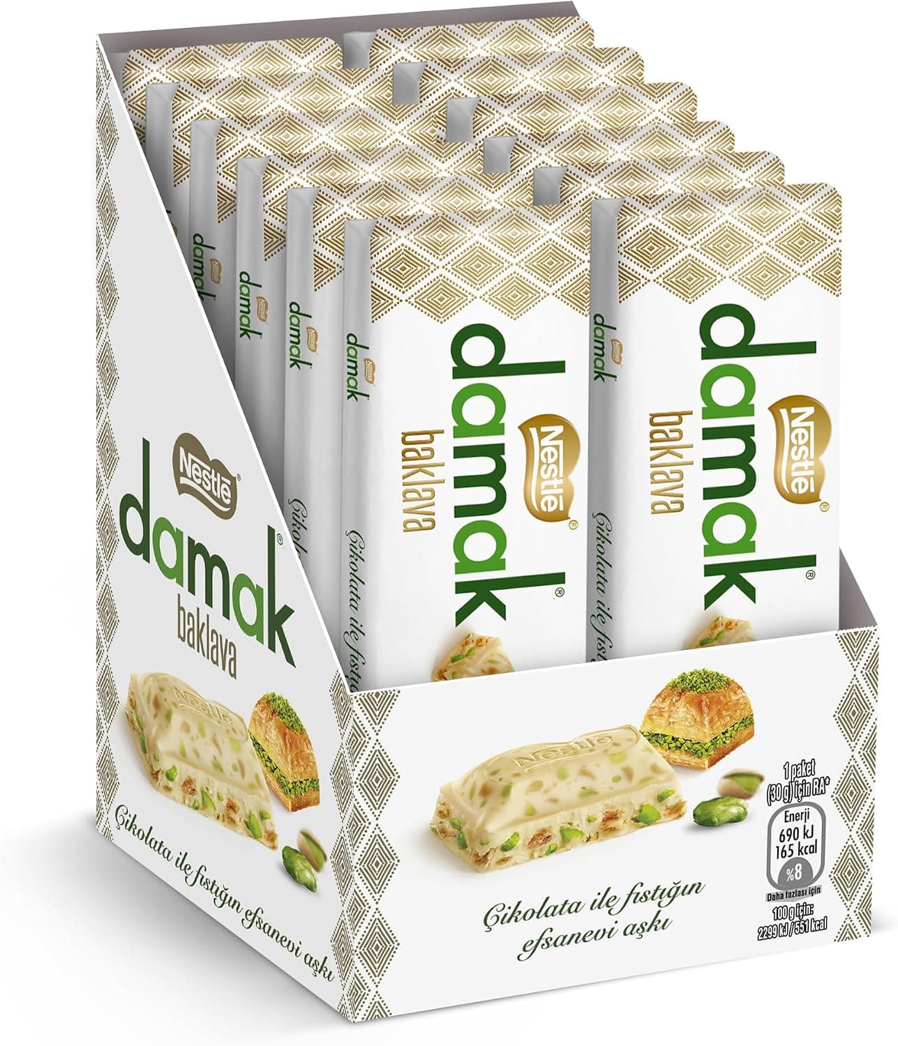 Nestlé , Damak Antep Fıstıklı Ve Baklavalı Beyaz Çikolata, Baton, 12 Adet X 30gr