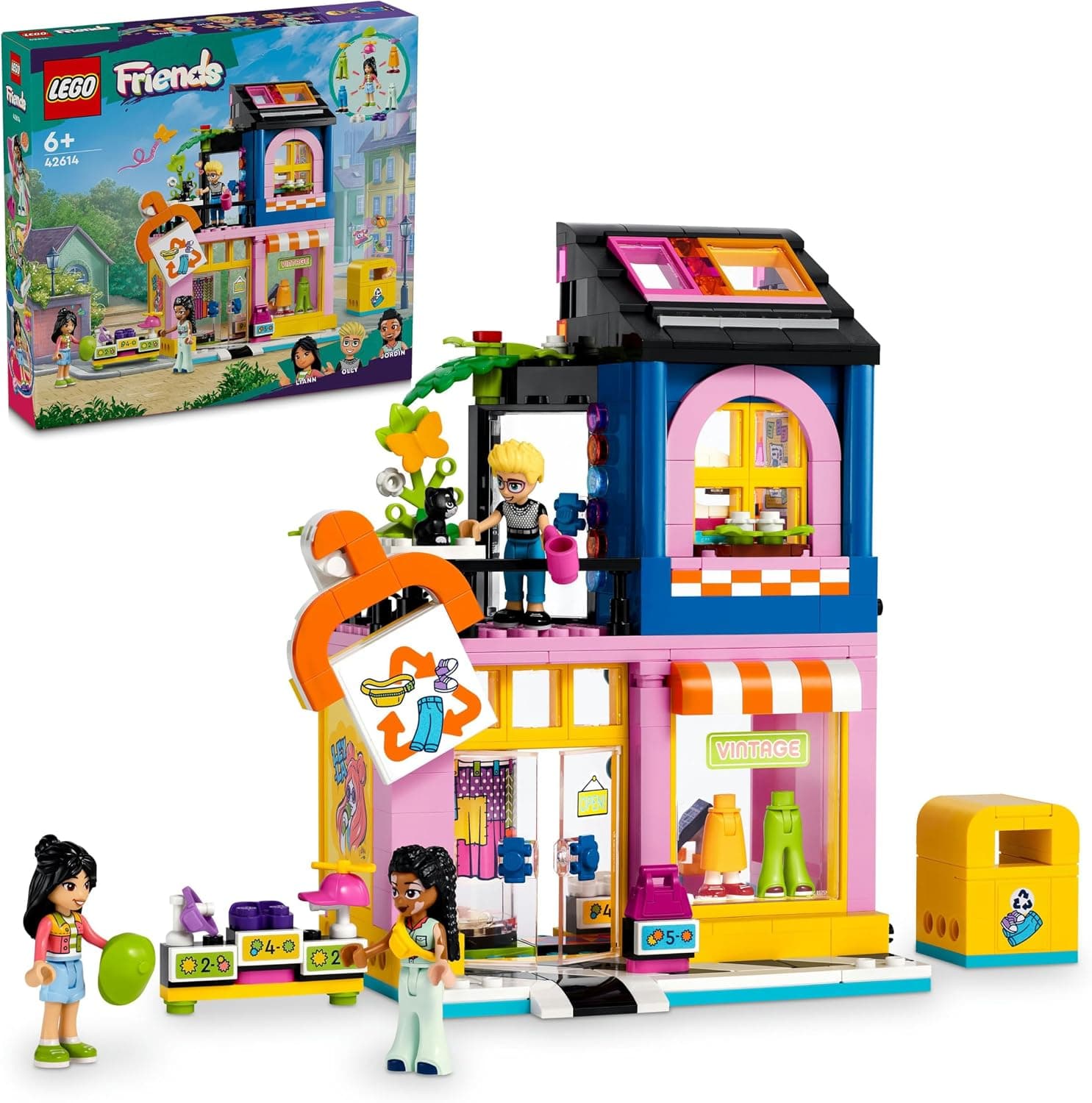 LEGO Friends Vintage Giyim Mağazası 42614-6 Yaş ve Üzeri Çocuklar için Olly, Liann ve Jordin Minifigürü İçeren Yaratıcı Oyuncak Yapım Seti (409 Parça)