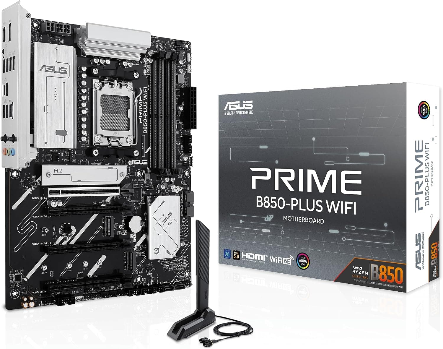 ASUS PRIME B850-PLUS WIFI AMD B850 AM5 DDR5 8000 DP HDMI 3x M2 USB3.2 WiFi 6E + BT AURA RGB 2.5Gbit LAN ATX 8+2+1 Güç Aşamaları, 1xGen5 M.2, Advanced AI PC-Ready
