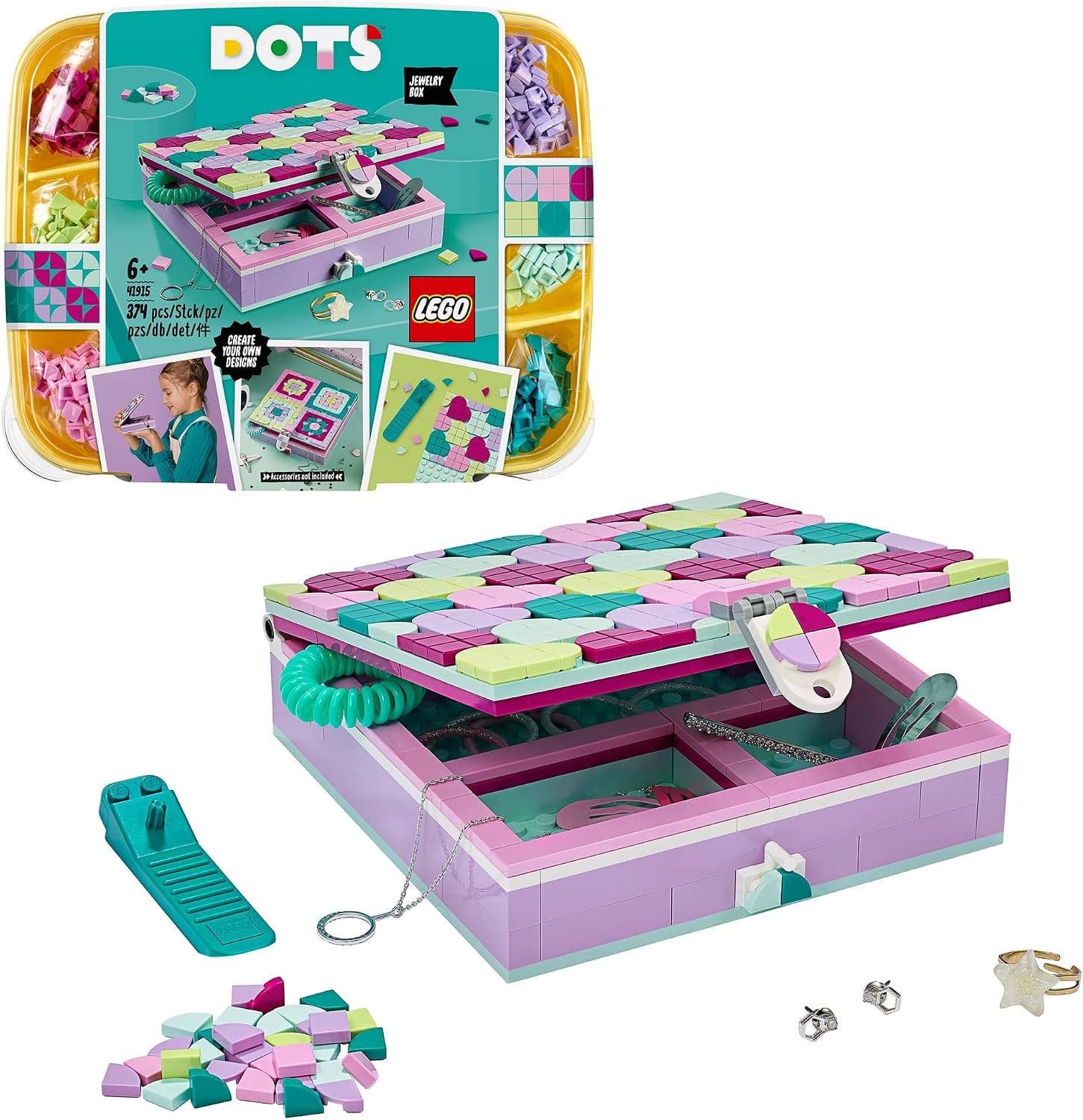 LEGO DOTS Takı Kutusu 41915 - Çocuklar için Yaratıcı Kendin Yap Dekorasyon Yapım Seti (374 Parça)