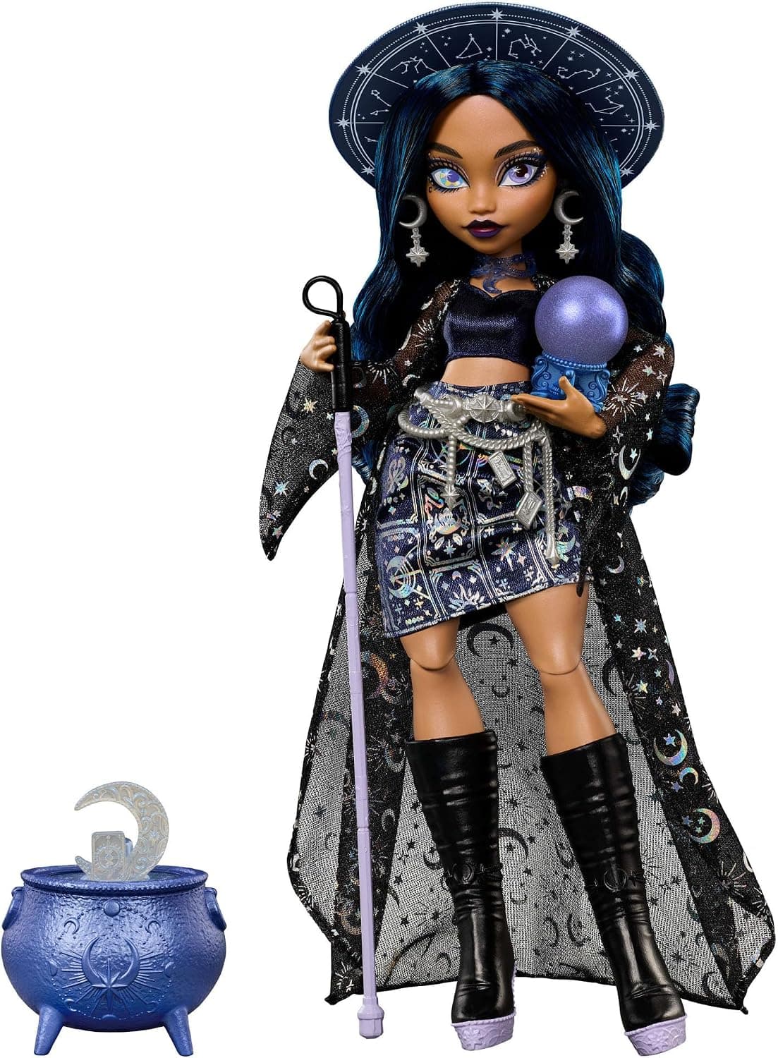 Moonspell Magic by Monster High bebeği, Öngörü sahibi Claire De Luna, kazan sürprizi ve kristal küre gibi aksesuarlar, JMB89
