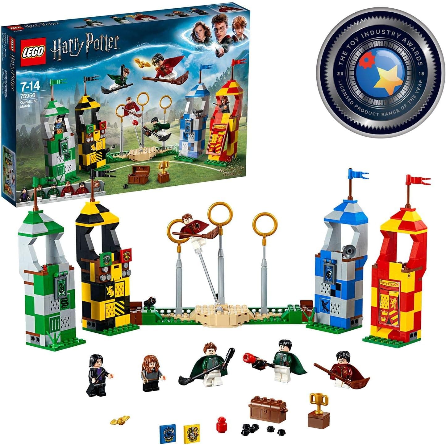 LEGO 75956 Harry Potter Quidditch Bauset, Gryffindor, Slytherin, Ravenclaw ve Hufflepuff kuleleri, Harry Potter oyuncak hediye turnuvası