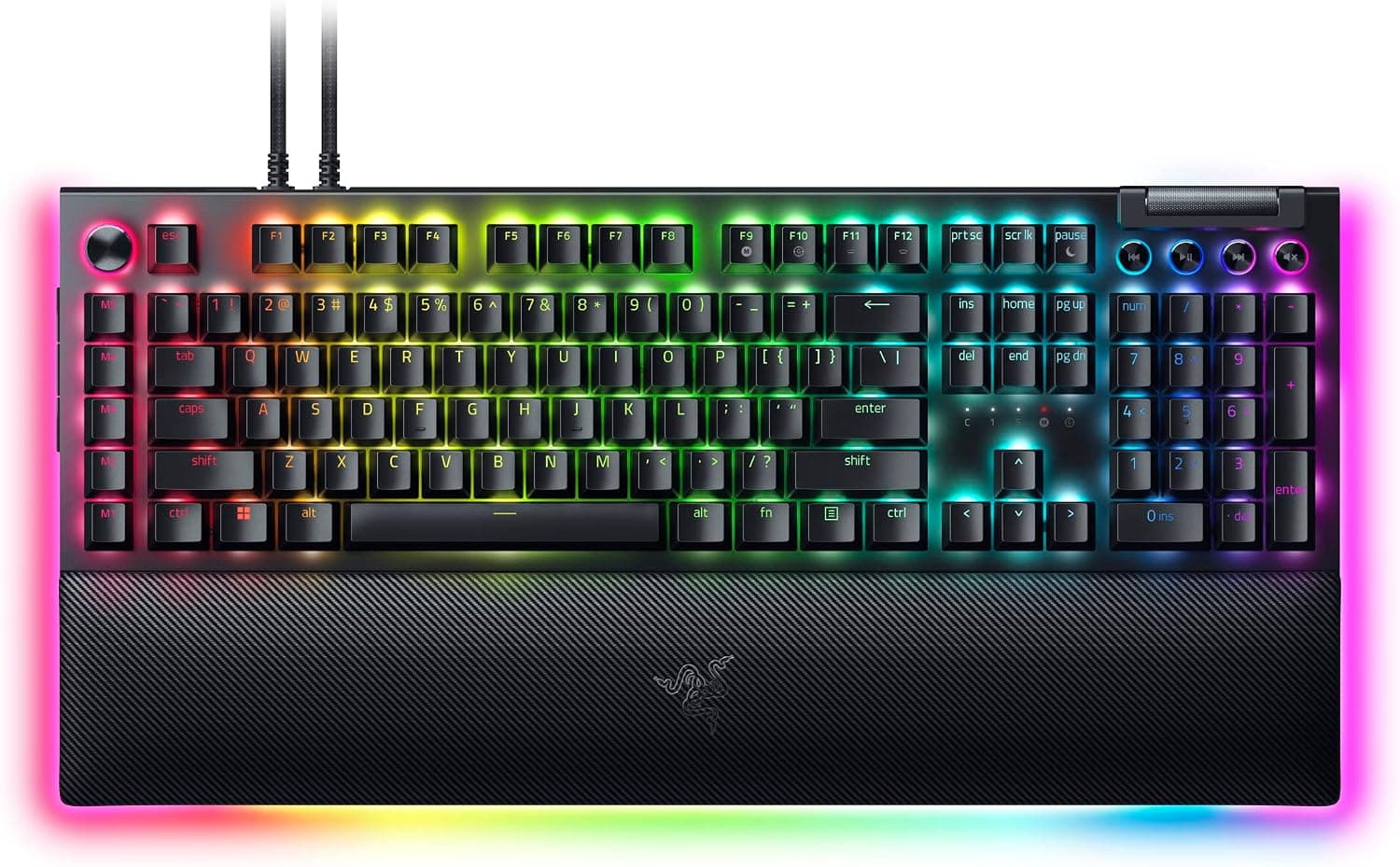 Razer BlackWidow V4 Pro (Yeşil Anahtar) - Mekanik Oyun Klavyesi (Tıklamalı Mekanik Anahtarlar, Komut Kadranı ve 8 Özel Makro Tuşu, Çok Fonksiyonlu Silindir, Bilek Dayanağı) US Düzeni | Siyah