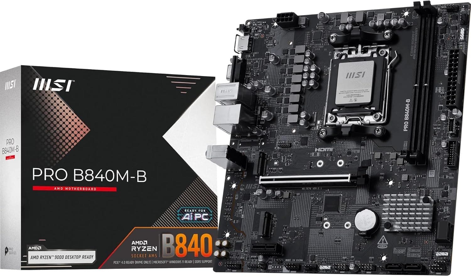 MSI PRO B840M-B AM5 DDR5 8000MHZ(OC) HDMI,VGA,2X M.2 USB 5 GBS 2.5G LAN MATX