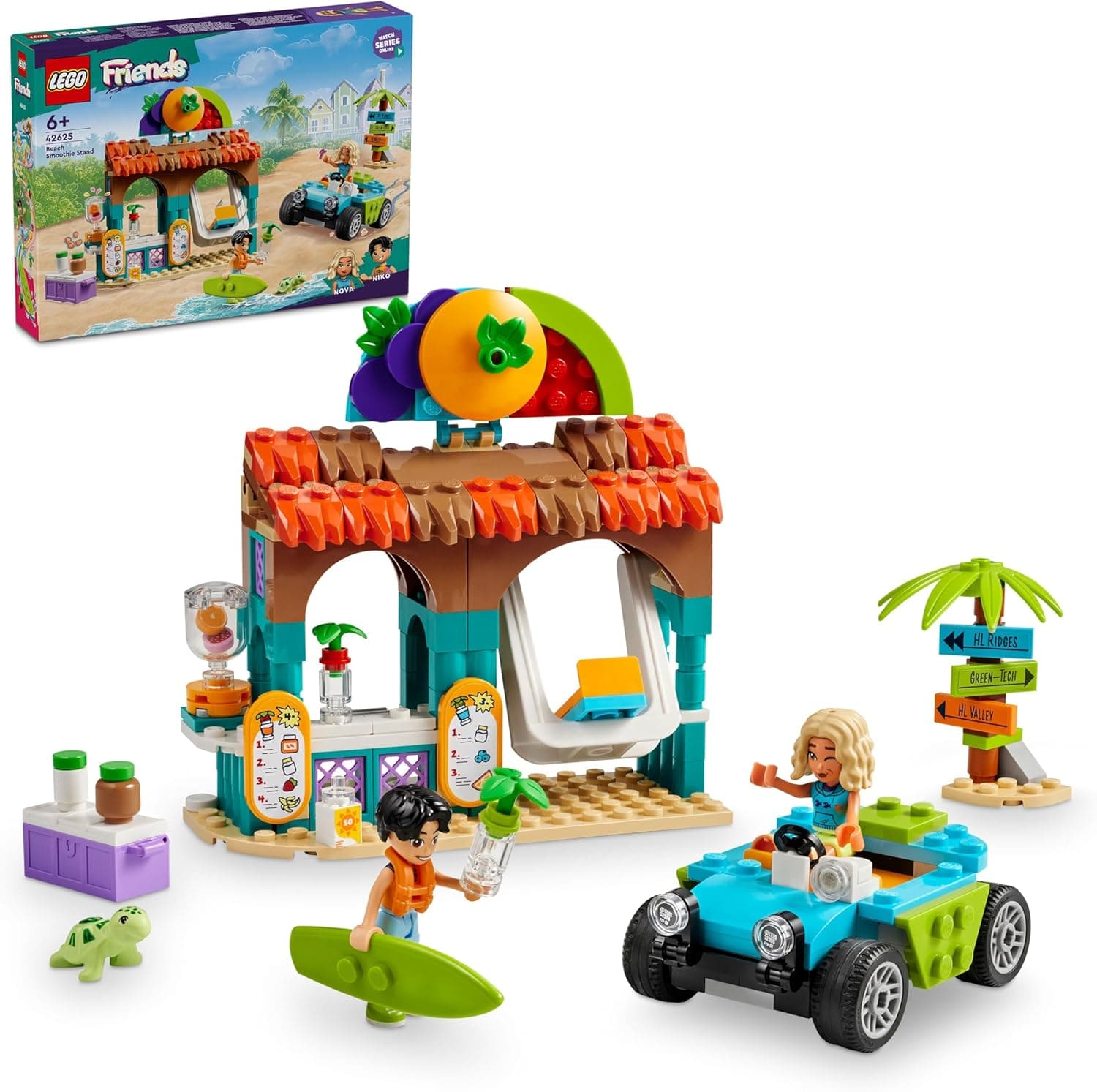 LEGO Friends Meyveli İçecek Plaj Standı 42625-6 Yaş ve Üzeri Çocuklar için Kaplumbağa Figürü İçeren Yaratıcı Oyuncak Yapım Seti (213 Parça)