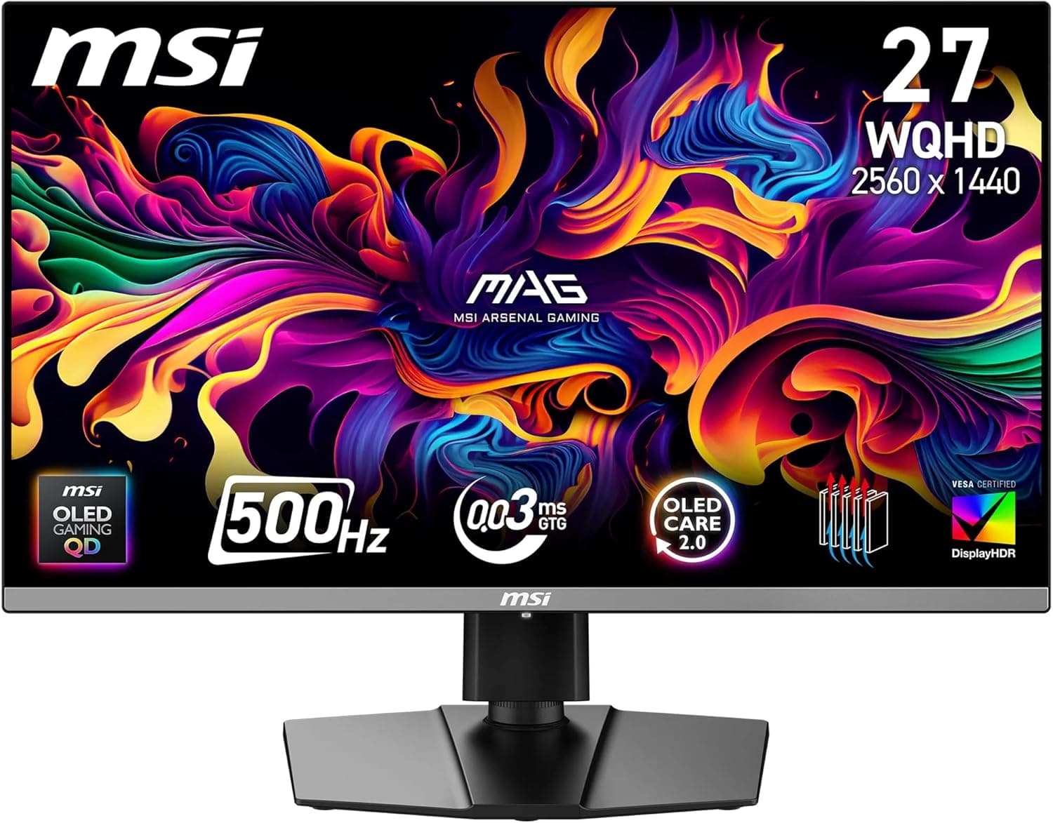 MSI 26.5" MAG 272QP QD-OLED X50, Gaming Monitör, WQHD, 16:9 Flat, QD-OLED, 500Hz, 0.03ms, Freesync Premium Pro, Pivot