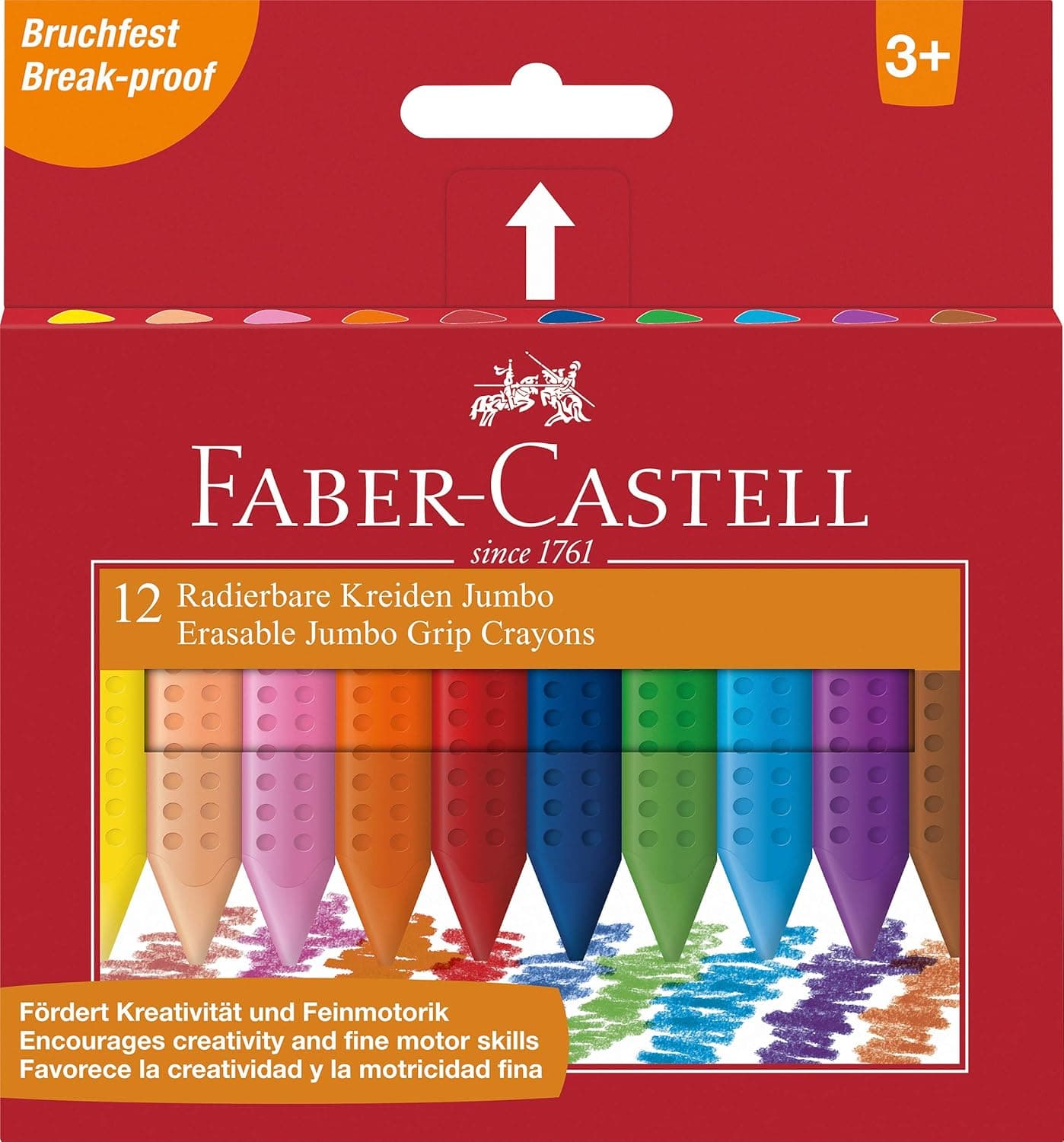 Faber-Castell Grip Jumbo Mum Boya, 12 Renk, Silinebilir, Parlak Renkler, Kalemtıraşla Açılabilir, Ergonomik Tutuş