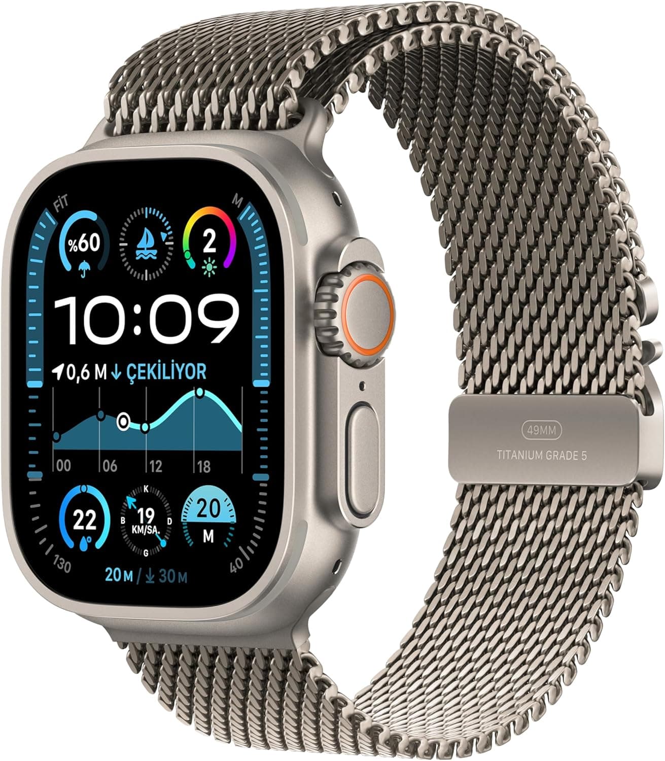 Apple Watch Ultra 2 GPS + Cellular 49 mm Akıllı Saat, Sağlam Titanyum Kasa Spor Saati ve Natürel Milano Loop - Orta Boy. Fitness Takibi, Hassas GPS, Eylem Düğmesi, Ekstra Uzun Pil Ömrü, Karbon Nötr