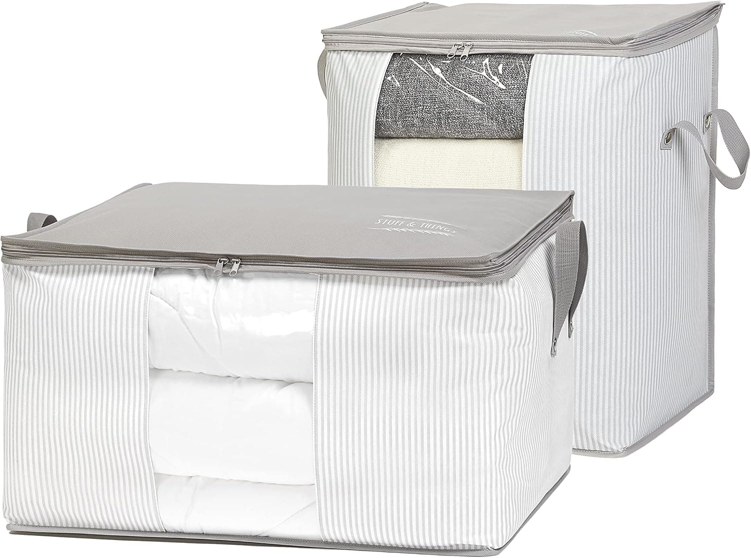Ocean Home Textile 2li Pvc Pencereli Stuff & Things Gri Çizgili Hurç Set