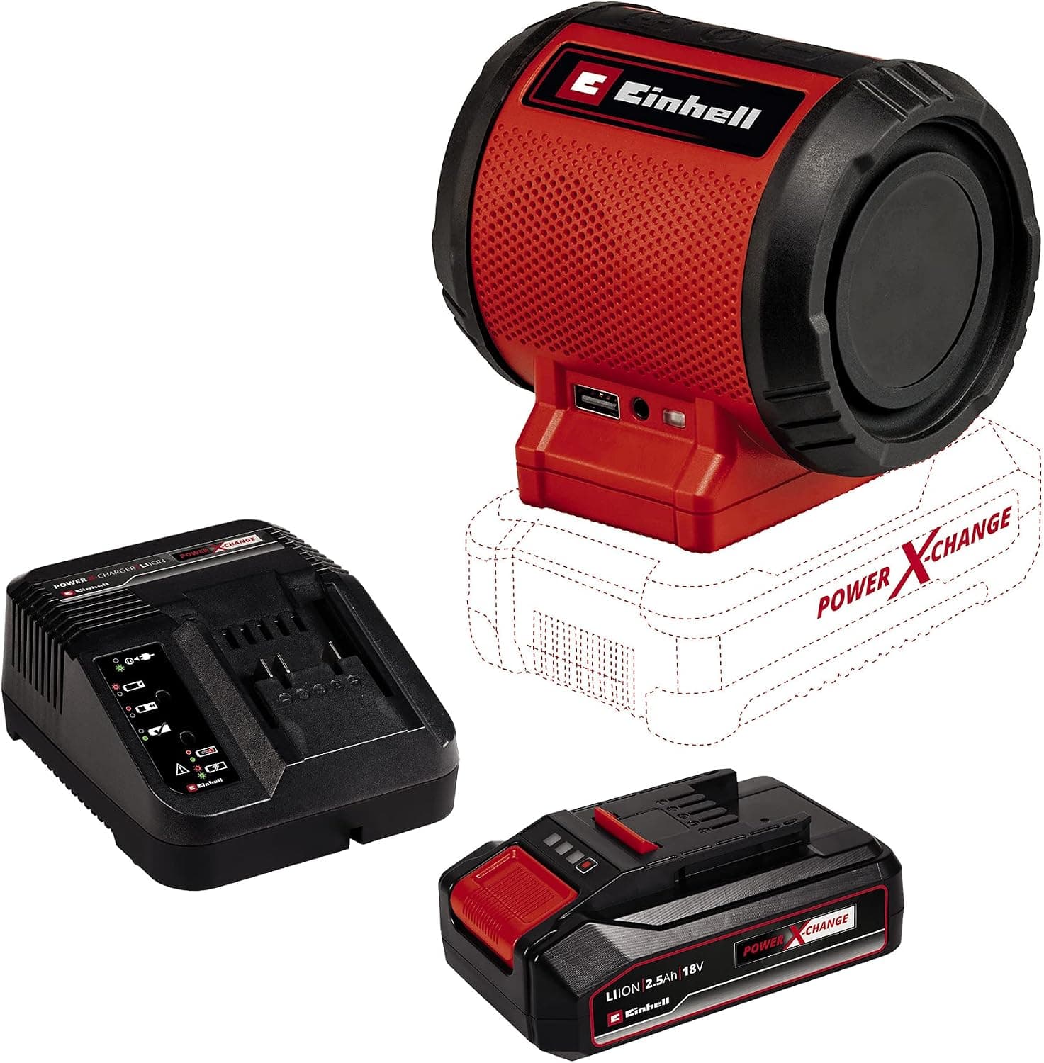 Einhell TC-SR 18 Li BT - Solo, Akülü Hoparlör ve Einhell 18V 2,5 Ah PXC Starter Kit (Başlangıç Seti)