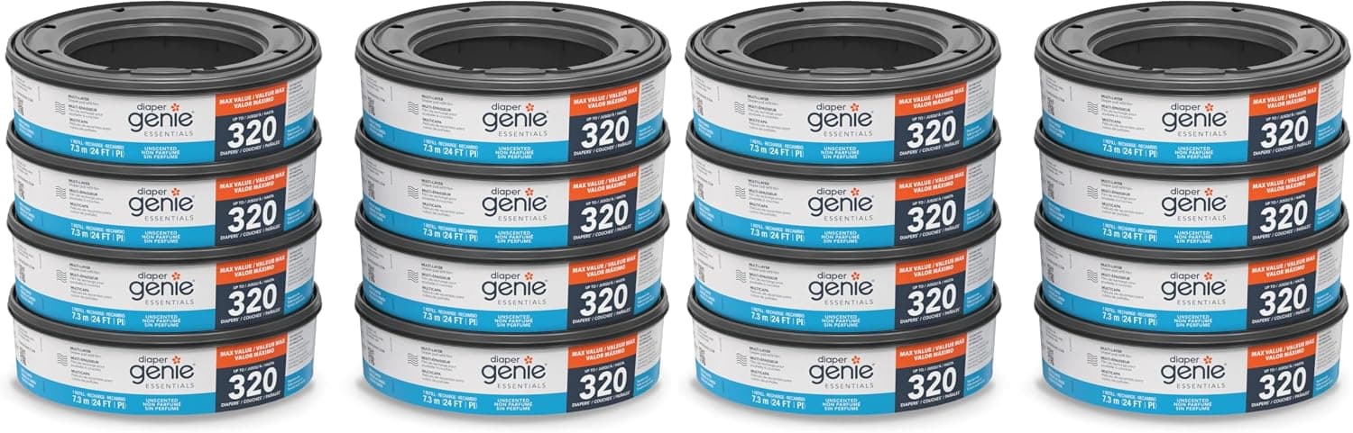 Diaper Genie Essentials Yuvarlak Yedek 16li Paket | 2560a Kadar Yenidoğan Bezi Tutar | Kokusuz Sürekli Film İçerir | Bebek Bezi Genie Komple ve İfade Kovaları ile Uyumlu