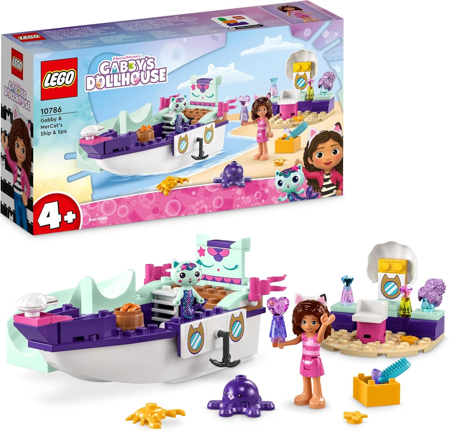 LEGO® Gabbys Dollhouse Gabby ve Süslü Kedi’nin Gemisi ve Spa 10786-4 Yaş ve Üzeri Çocuklar için Tekne ve Güzellik Salonu İçeren Yaratıcı Oyuncak Yapım Seti (88 Parça)