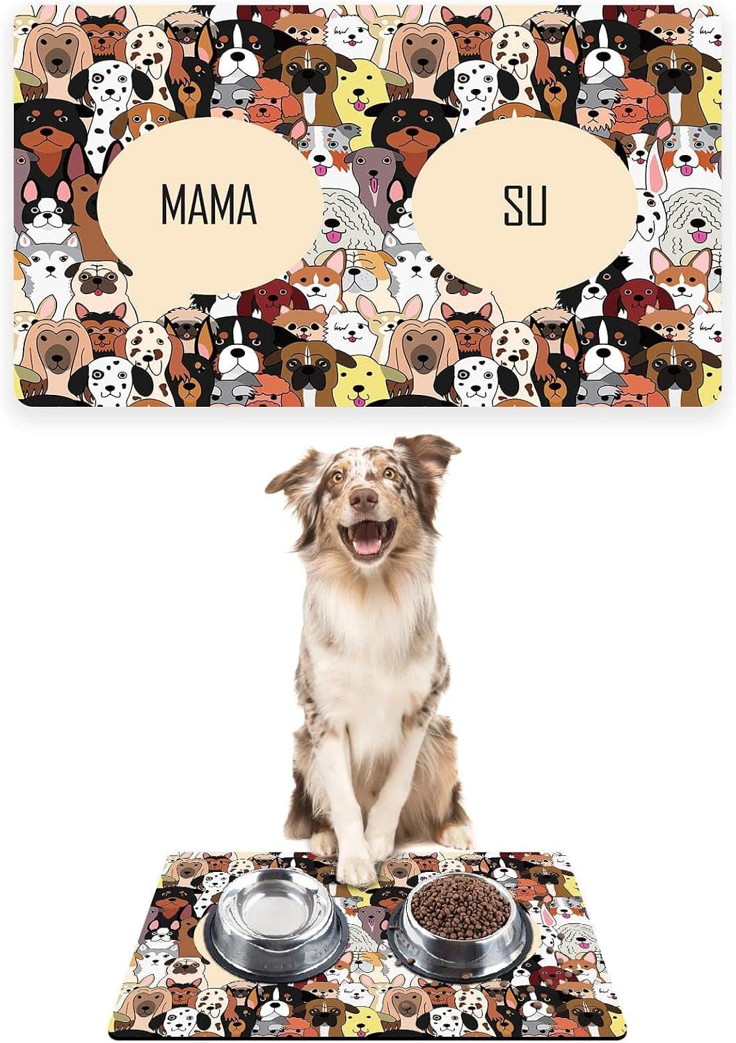 Monnhein Renkli Köpeler Köpek Mama Altlığı Mama Paspası Köpek Mama Eğitim Paspası 50x35cm