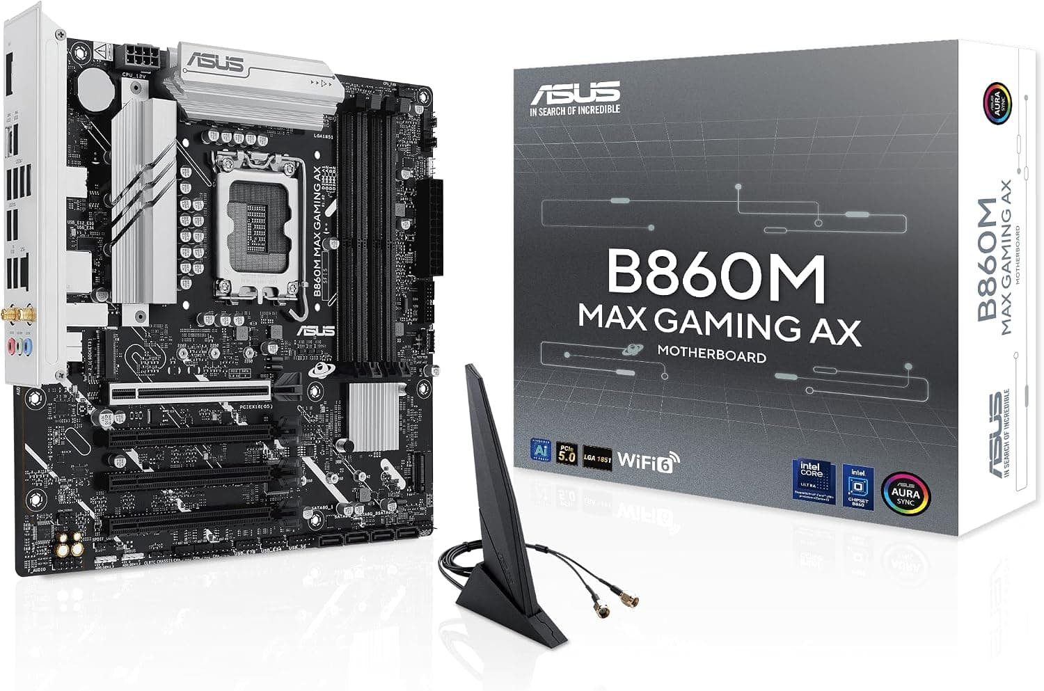 ASUS B860M MAX GAMING AX Intel B860 LGA1851 DDR5 8666 DP 3x M2 USB3.2 Gen 2x2 WiFi 6 + BT AURA RGB 2.5Gbit LAN mATX 6+1+1+1 Güç Aşamaları, 1xGen5 M.2, Ready for Advanced AI PC