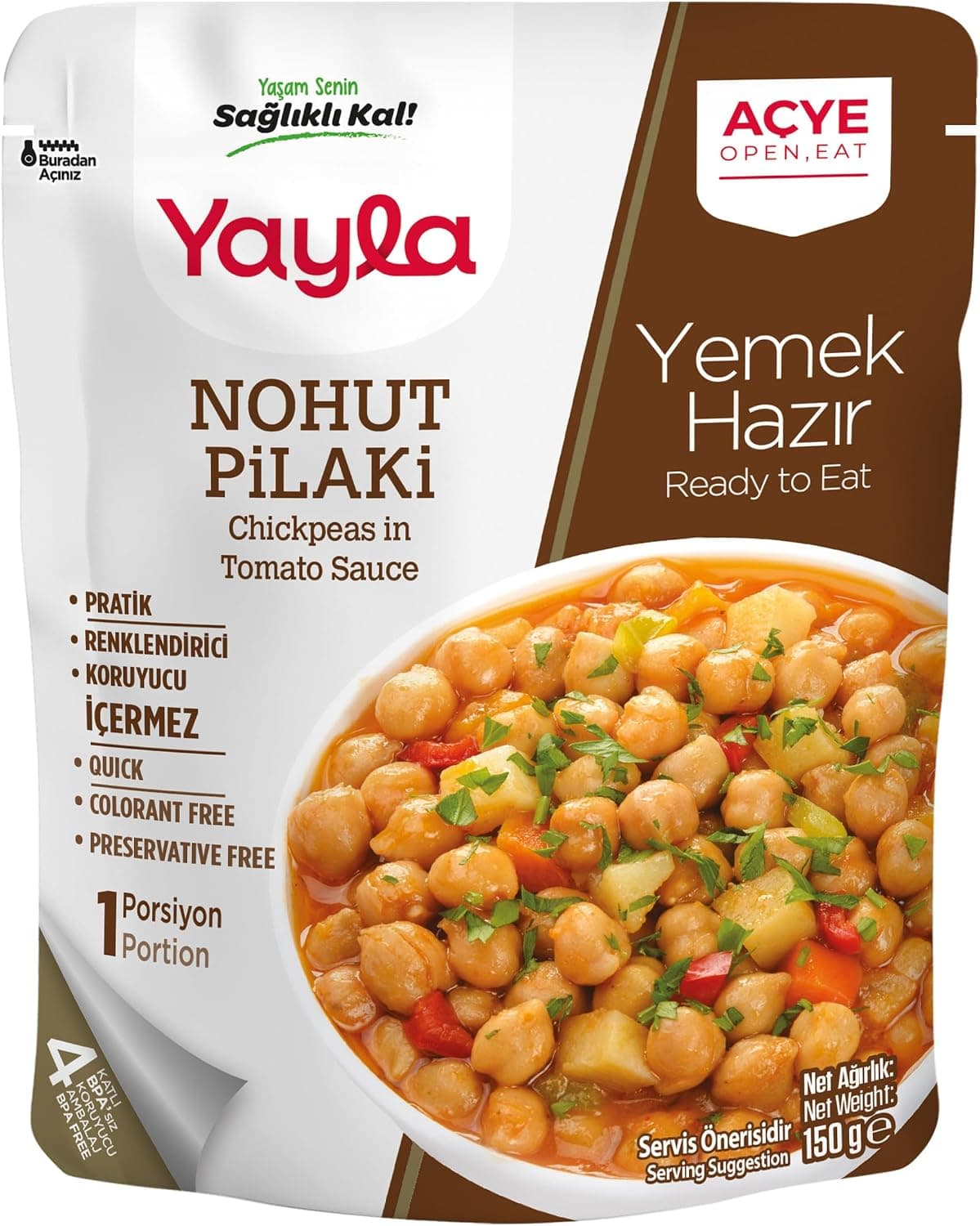 Yayla Yemek Hazır Nohut Pilaki 150 Gram Tekli Paket