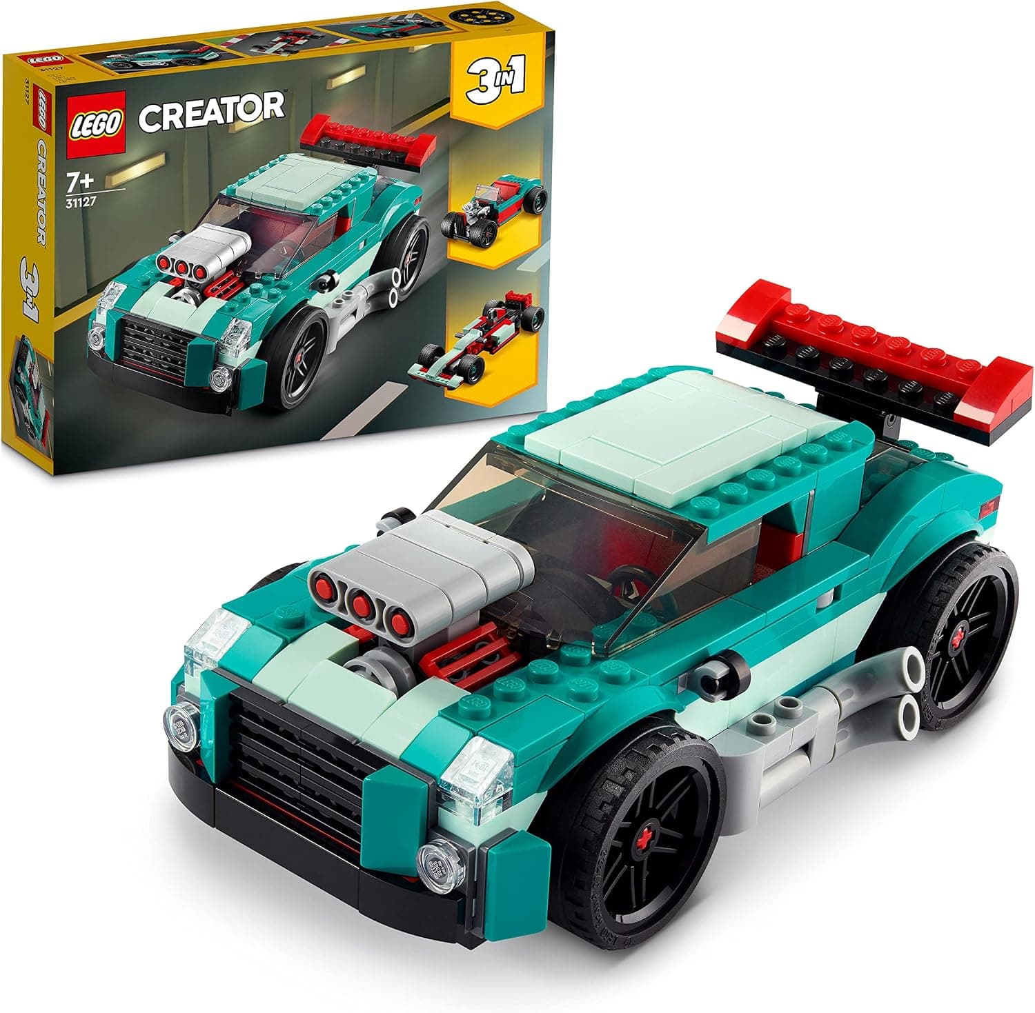 LEGO® Creator 3’ü 1 Arada Sokak Yarışçısı 31127-7 Yaş ve Üzeri Çocuklar için Büyük Motorlu Araba, Hot Rod Araba ve Yarış Arabası İçeren Oyuncak Yapım Seti (258 Parça)