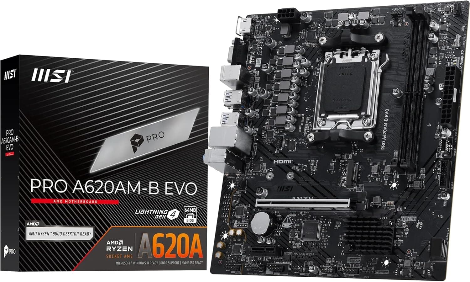 MSI MB PRO A620AM-B EVO AM5 DDR5 6800MHZ(OC) ARGB HDMI VGA M.2 USB3.2 JARGB_V2 MATX