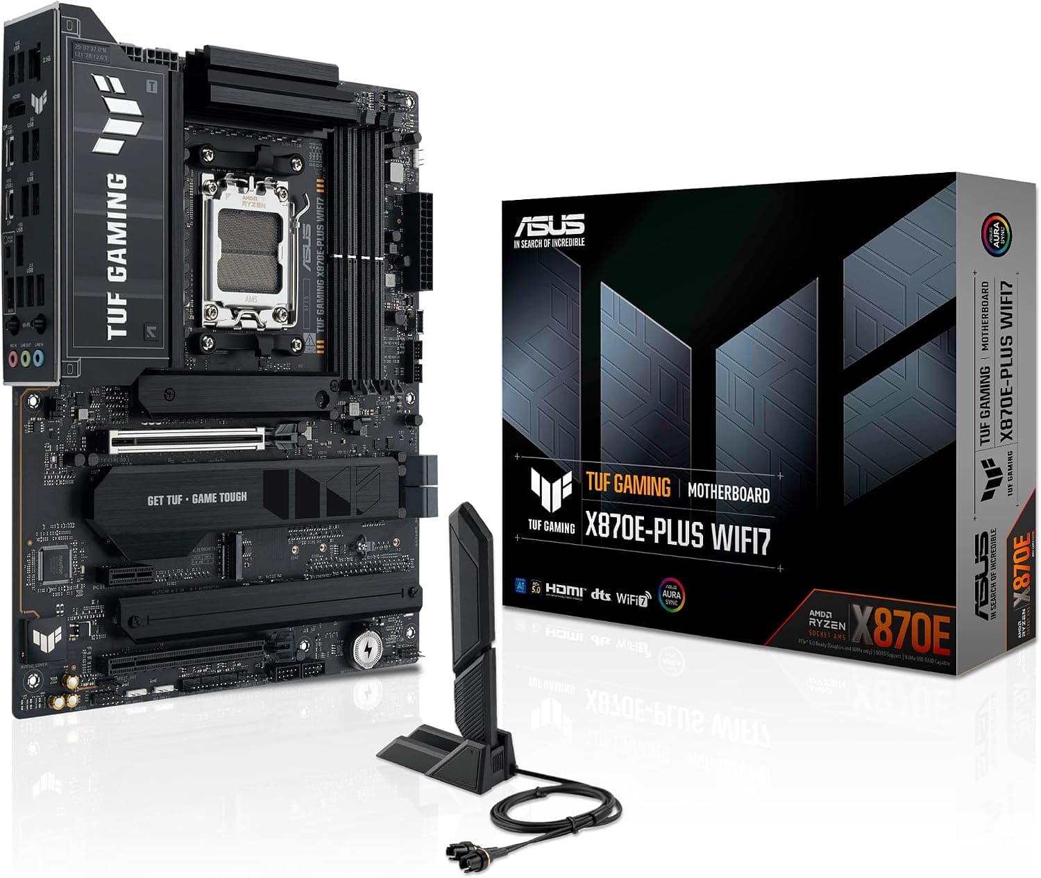 ASUS TUF GAMING X870E-PLUS WIFI7 AMD X870 AM5 DDR5 8000 HDMI 2xUSB4 4x M2 USB3.2 WiFi 7 + BT AURA RGB 2.5Gbit LAN ATX 16+2+1+1 Güç Aşamaları, Çift USB4, Gelişmiş AI Bilgisayarları için Hazır Anakart