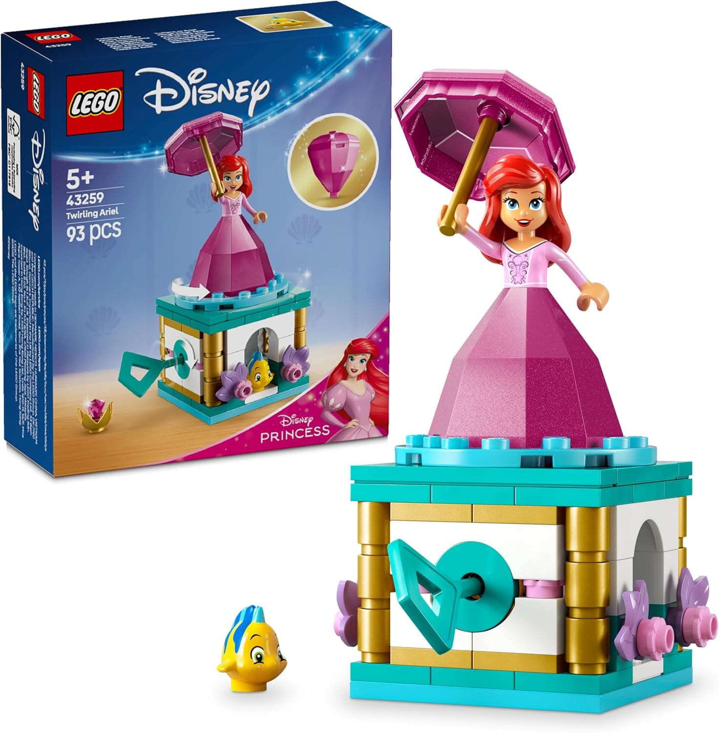 LEGO ǀ Disney Princess Dönen Ariel 43259-5 Yaş ve Üzeri Prenses Seven Çocuklar için Mini Bebek Figürü İçeren Yaratıcı Oyuncak Yapım Seti, Doğum Günü Hediyesi (93 Parça)
