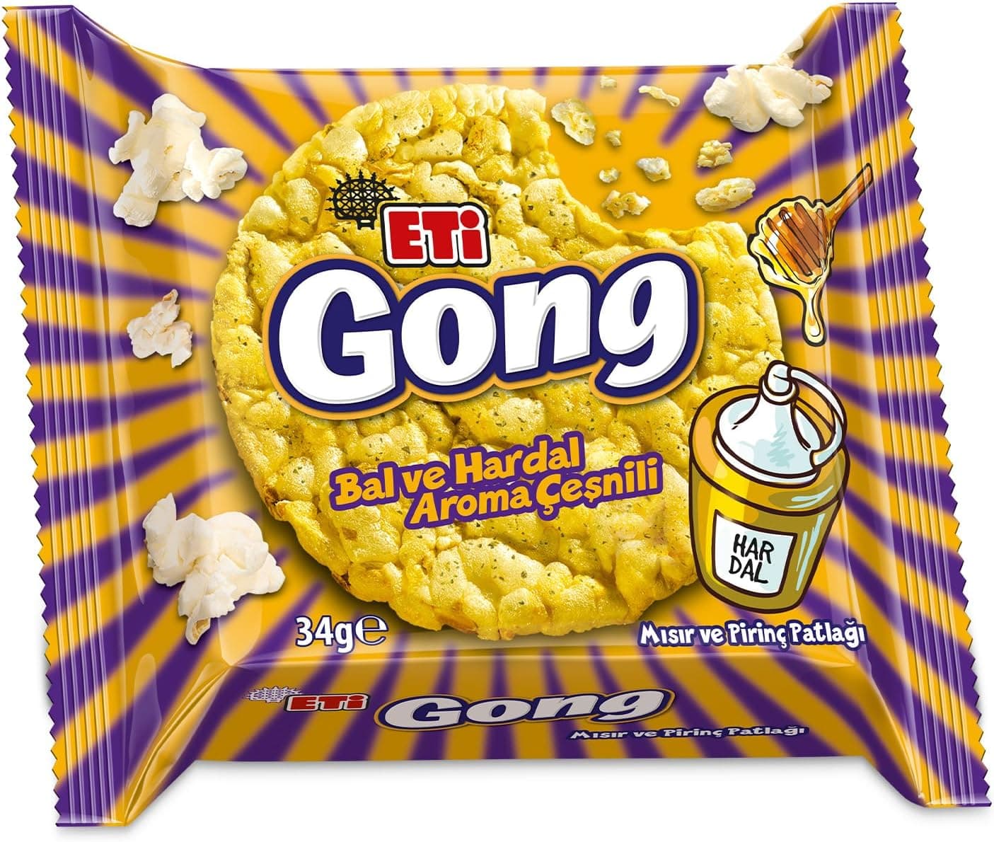 Eti Gong Bal ve Hardal Aroma Çeşnili Mısır ve Pirinç Patlağı 34 g x 18 Adet