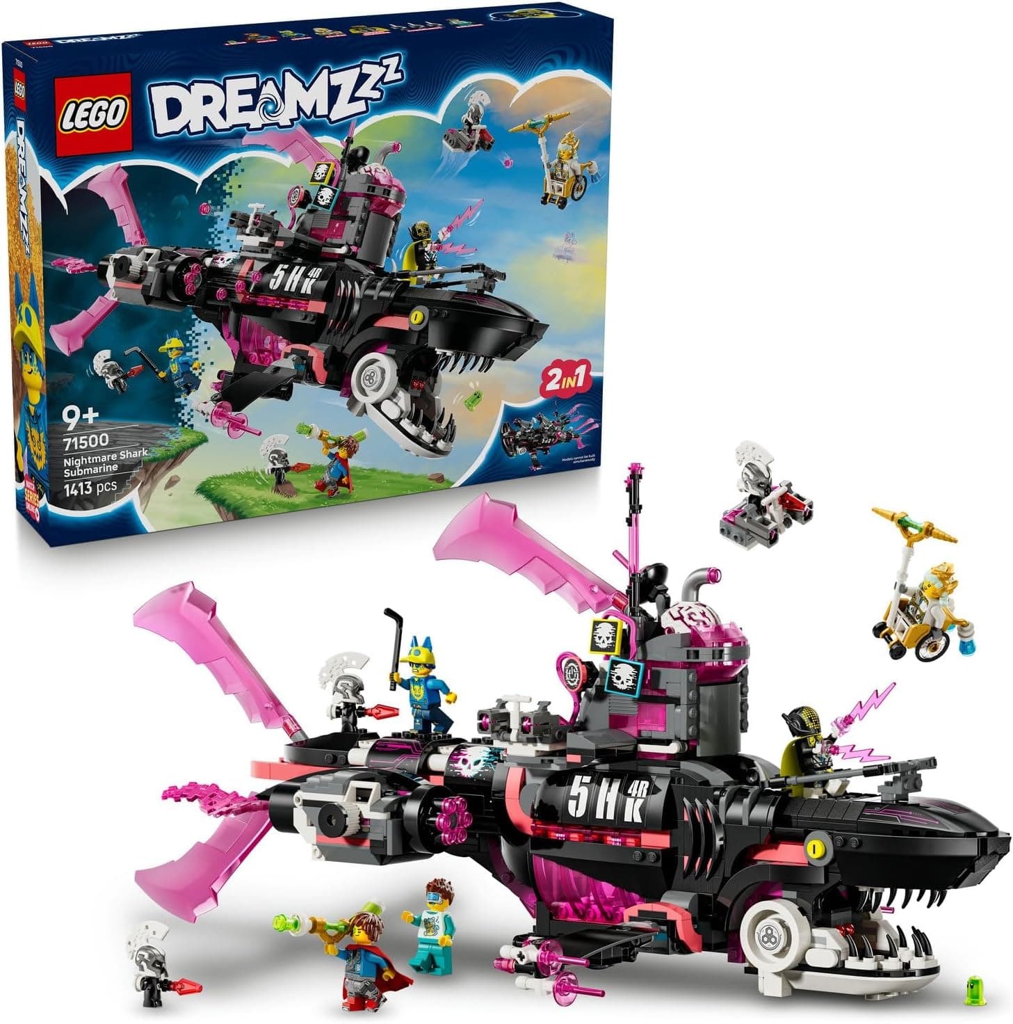 LEGO DREAMZzz Kabus Köpek Balığı Denizaltısı 71500-9 Yaş ve Üzeri Deniz Tutkunu Çocuklar için Köpek Balığı ve Denizaltı İçeren Yaratıcı Oyuncak Yapım Seti, Doğum Günü Hediyesi (1413 Parça)