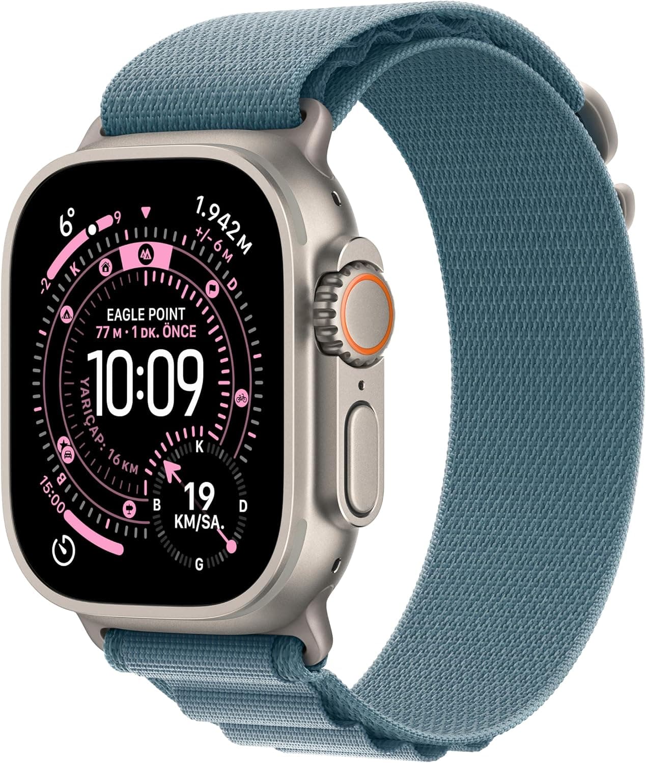 Apple Watch Ultra 3 GPS + Cellular 49 mm Koşu ve Çoklu Spor İçin Sağlam Titanyum Natürel Kasaya Sahip Üst Düzey Akıllı Saat ve Açık Mavi Alpine Loop - Küçük Boy