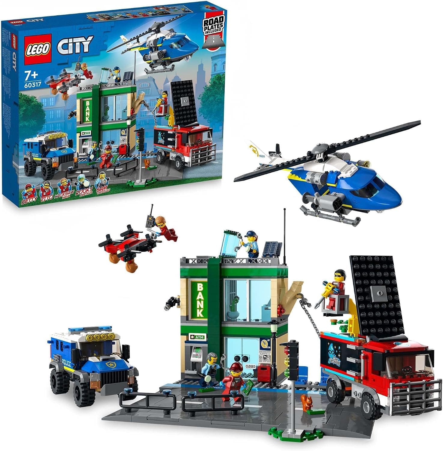 LEGO® City Bankada Polis Takibi 60317-7 Yaş ve Üzeri Çocuklar için Çok Modelli Hırsız-Polis Oyuncak Yapım Seti (915 Parça)