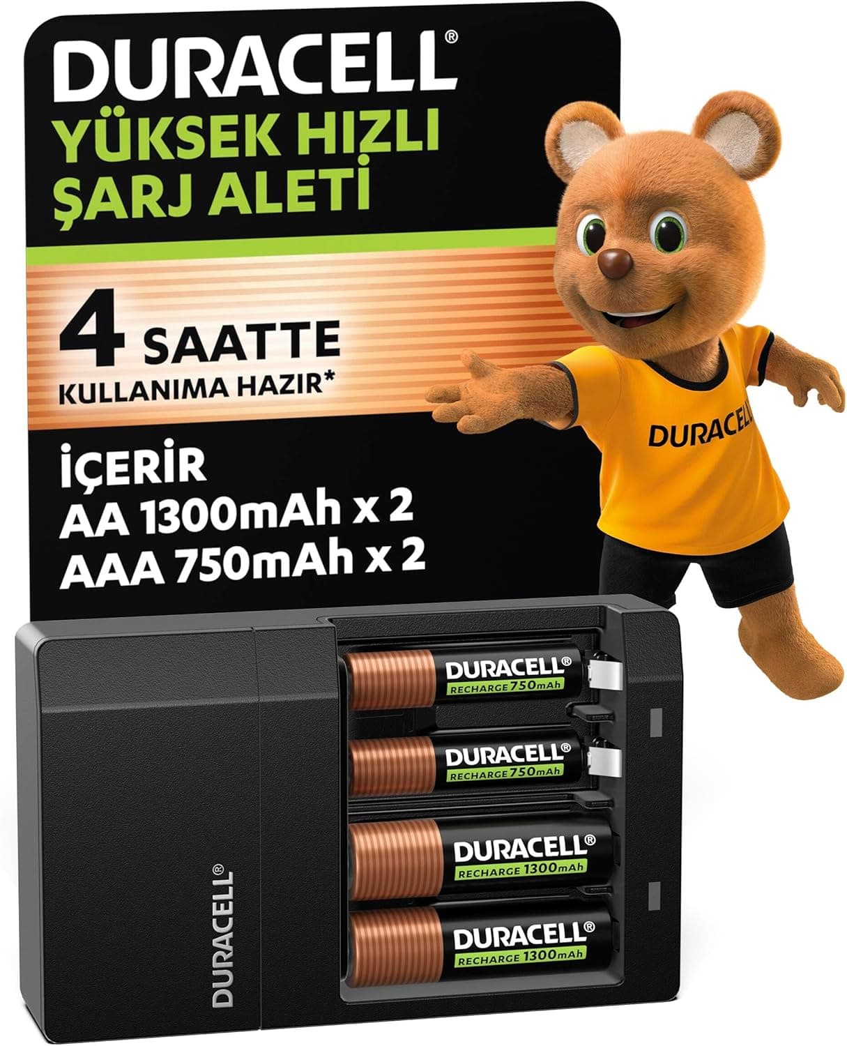 DURACELL CEF 14 Pil Şarj Cihazı + Şarj Edilebilir AA ve AAA Pil 2şer adet