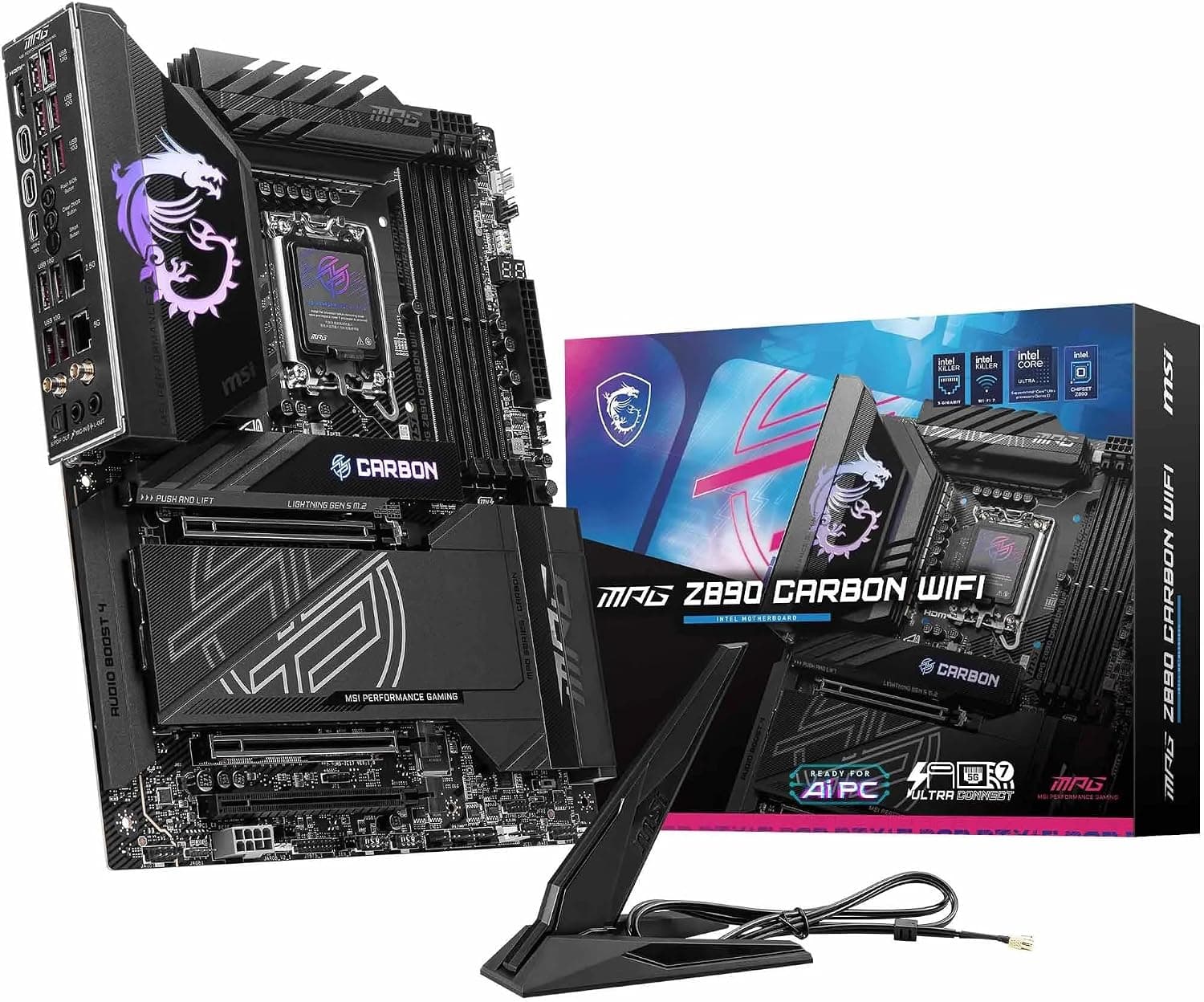 MSI MPG Z890 CARBON WIFI SOKET 1851 DDR5 9200MHZ(OC) USB 20Gbps 5xM.2 2xTB4 HDMI DISPLAY 1x5G 1x 2,5 LAN WIFI 7 ATX