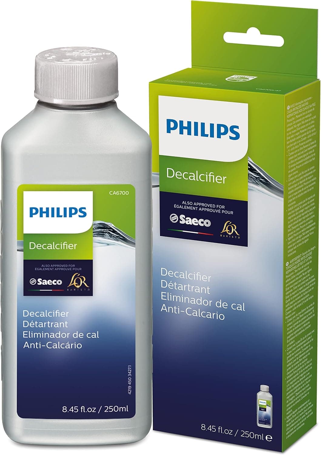 Philips Kitchen Appliances Philips Orijinal Espresso Makinesi Kireç Çözücü, Makine Ömrünü Uzatmak İçin Mükemmel Kireç Çözme, 1 Kireç Çözme Döngüsü, 250 ml Şişe, (CA6700/47)