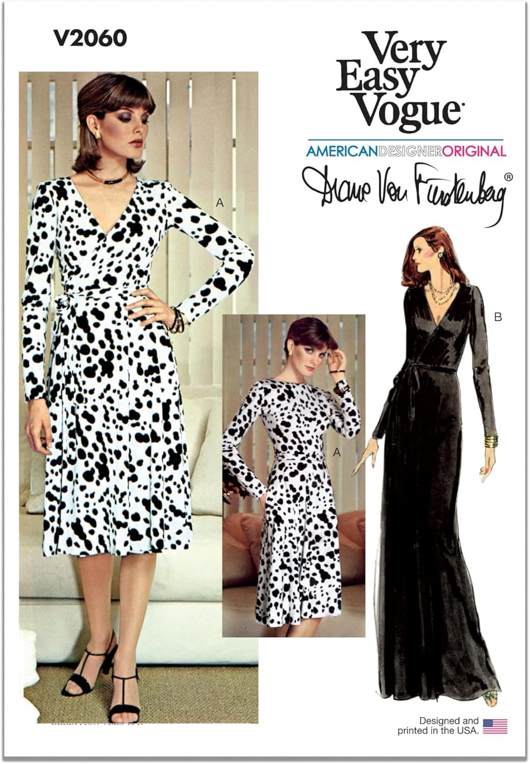 Diane von Furstenbergden Vogue V2060B5 Misses DVF Wrap Elbise Dikiş Desen Paketi, Vintage, Tasarım Kodu V2060, Bedenler 8-10-12-14-16