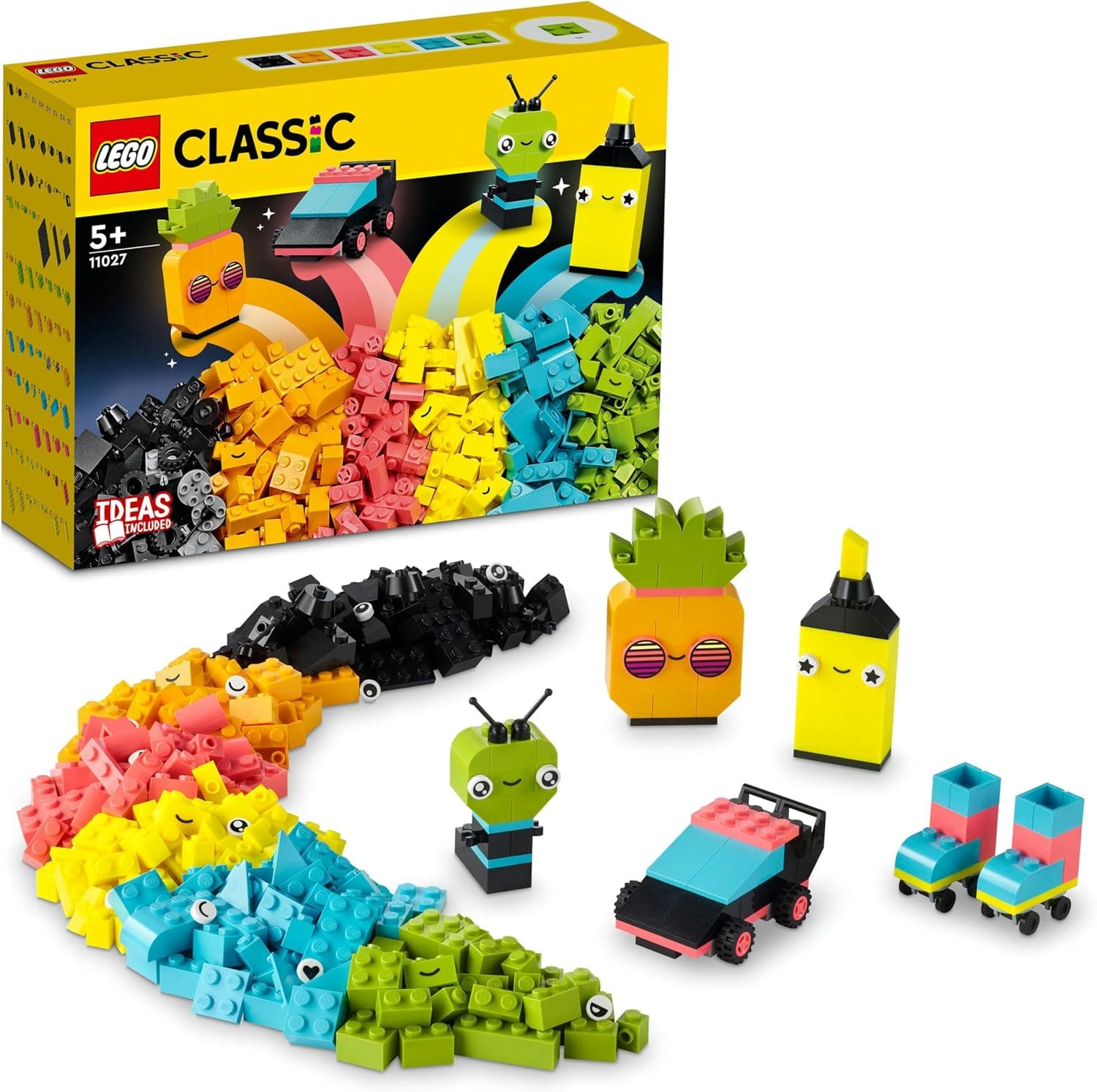 LEGO Classic Yaratıcı Neon Eğlence 11027-5 Yaş ve Üzeri Çocuklar İçin Canlı Renkli Parçalar İçeren Yaratıcı Oyuncak Yapım Seti (333 Parça)