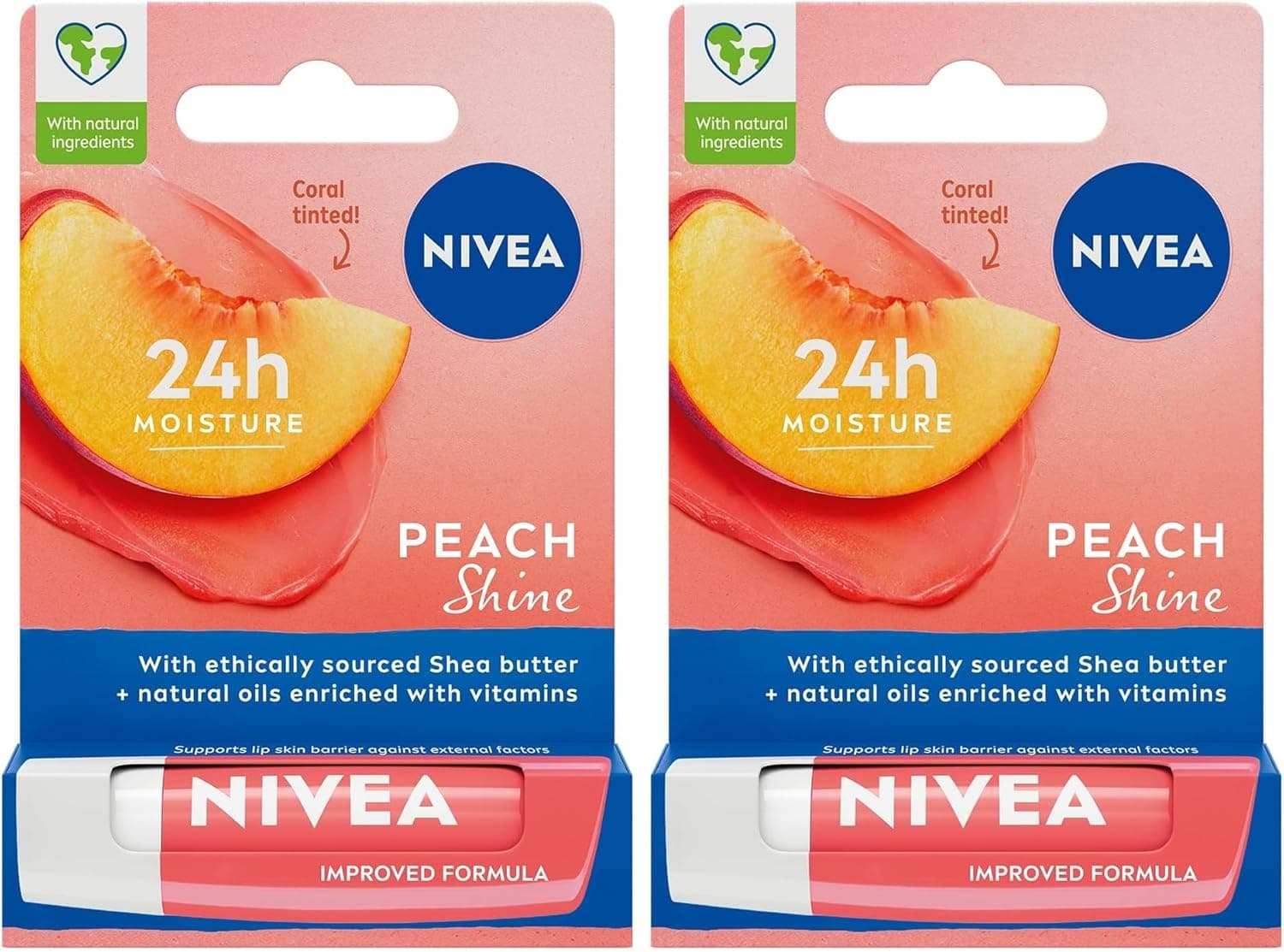 NIVEA Şeftali Dudak Bakım Kremi 4,8 gr, 24 Saat Nemlendirici, Doğal Yağlar, Gün Boyu Dudak Bakımı, Şeftali Kokusu, Hafif Şeftali Rengi 2li paket