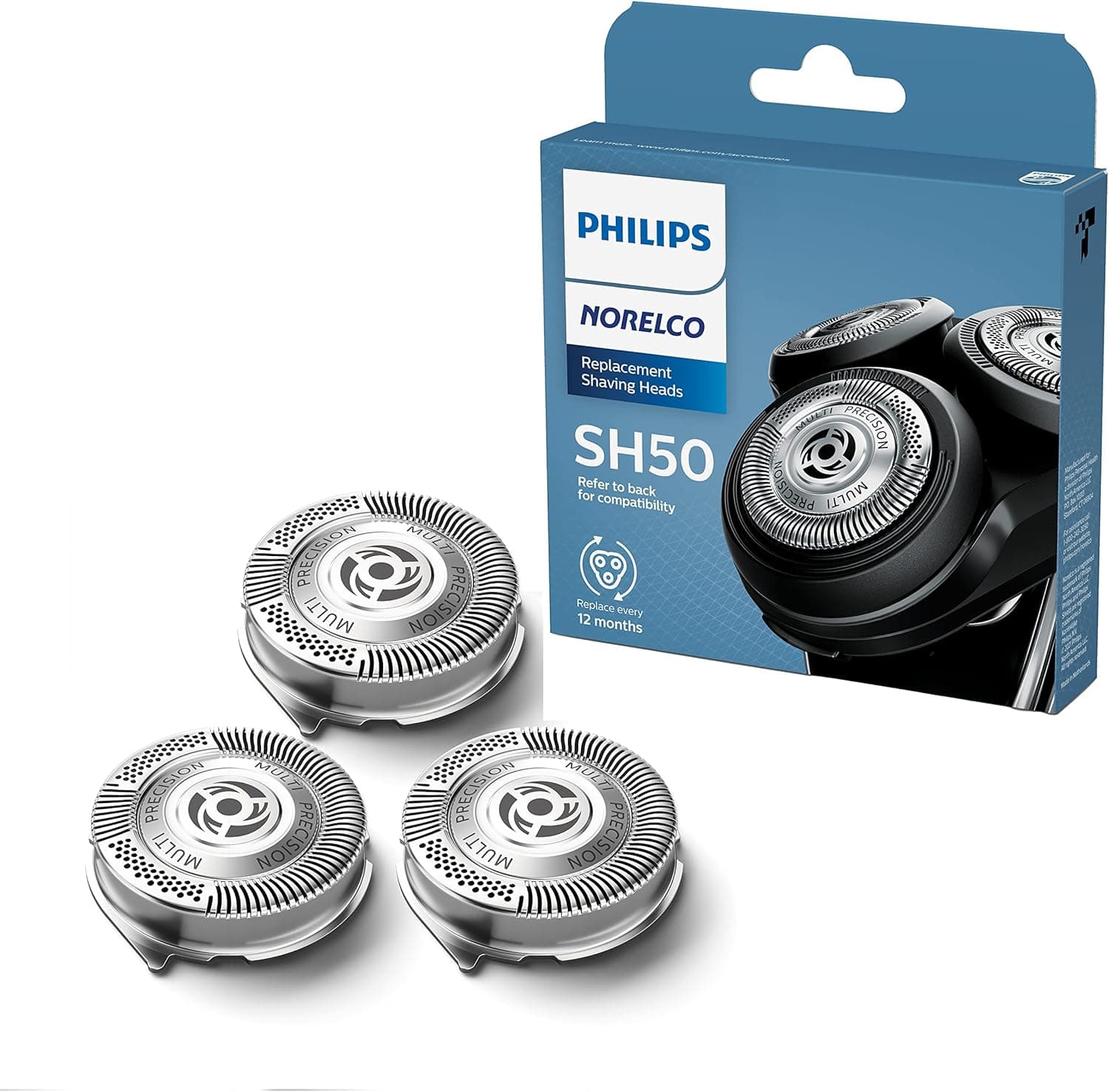 Philips Norelco Orijinal SH50/52 Tıraş Başlıkları Norelco Tıraş Makinesi Serisi 5000 Yuvarlak ve 6000, Yenilenmiş HQ9/50, HQ56/50 ve RQ11/50 için Son Sürüm ile uyumlu