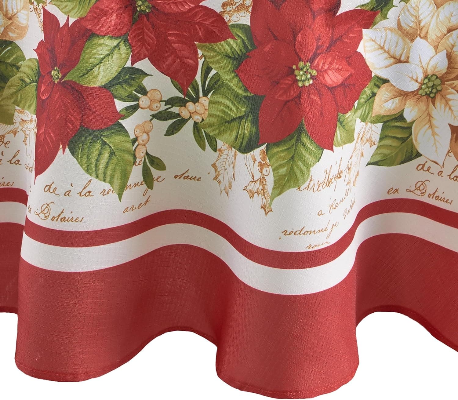 Elrene Home Fashions Kırmızı ve Beyaz Atatürk Çiçeği Tatil Kumaş Masa Örtüsü, 177,8 cm Yuvarlak, Çoklu