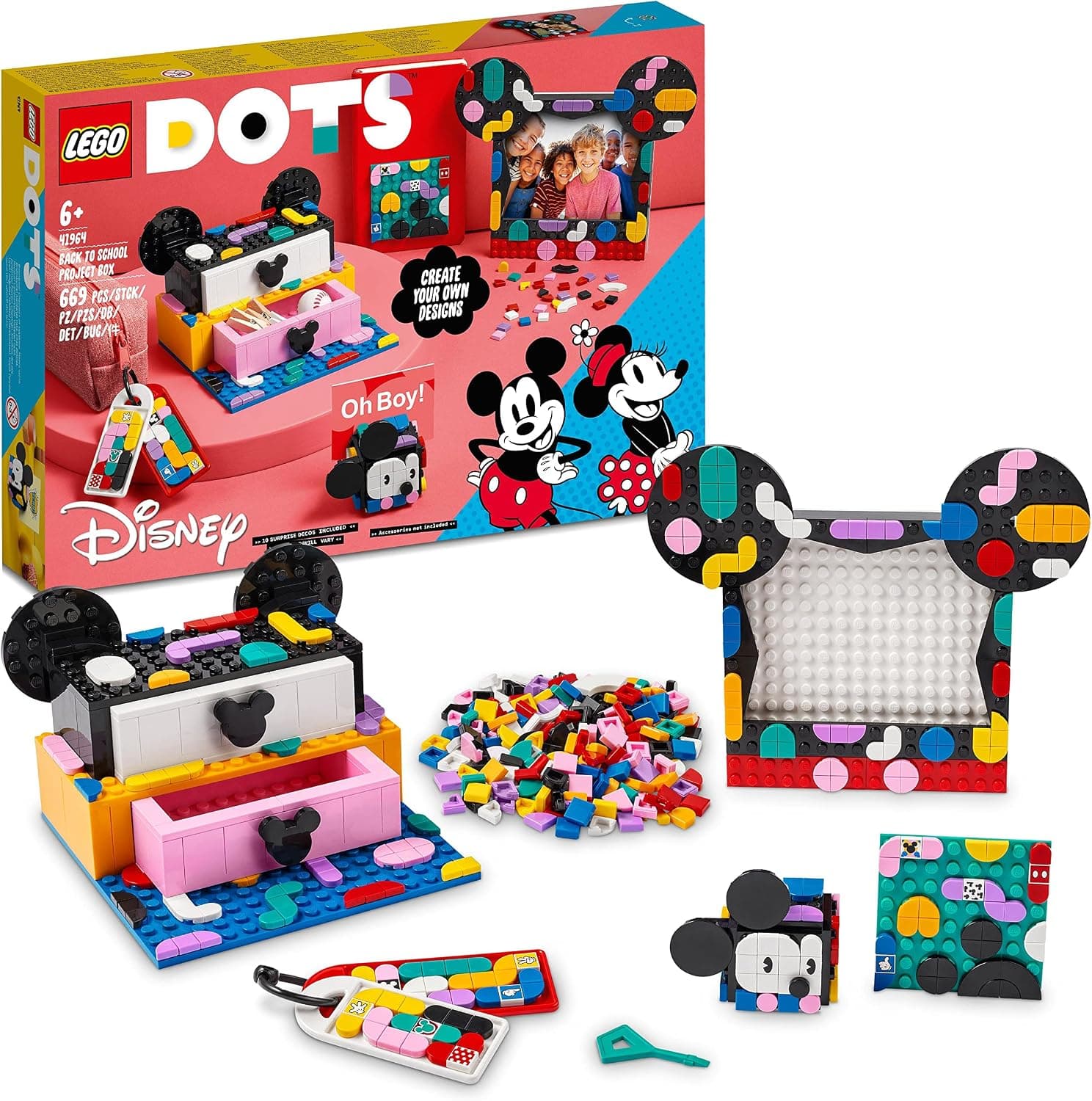 LEGO® DOTS ǀ Disney Mickey Fare ve Minnie Fare Okula Dönüş Projesi Kutusu 41964-6 Yaş ve Üzeri Yaratıcı Çocuklar için Kendin Yap Seti (669 Parça)