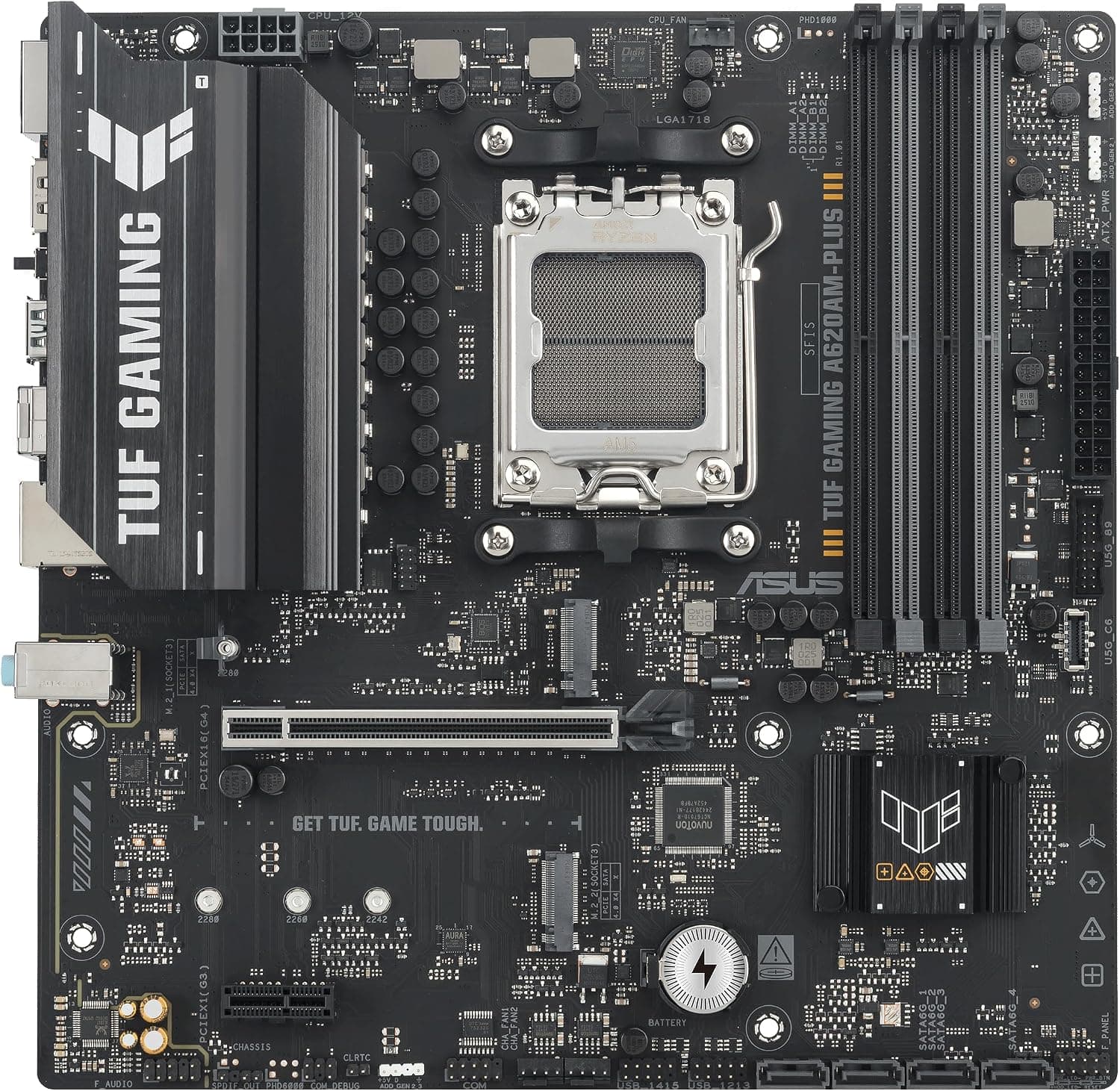 ASUS TUF GAMING A620AM-PLUS AMD A620A AM5 DDR5 7600 2xDP HDMI Çift M2 USB3.2 AURA RGB 2.5Gbit LAN mATX 8+2+1+1 Güç Aşamaları, ASUS TUF PROTECTION, BIOS Flashback