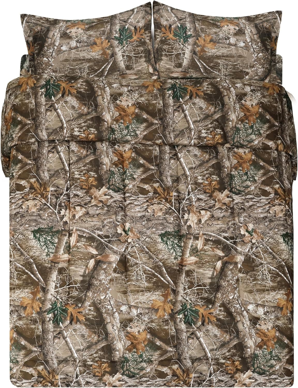 VISI-ONE Realtree Edge Kamuflaj Yorgan Seti İkiz Boy - 2 Parça Yatak Seti - Orman Ormanı Kabin Köşkü - Doğa Ağacı Yaprakları Baskılı Yumuşak Polyester Pamuk Kamuflaj Desenli