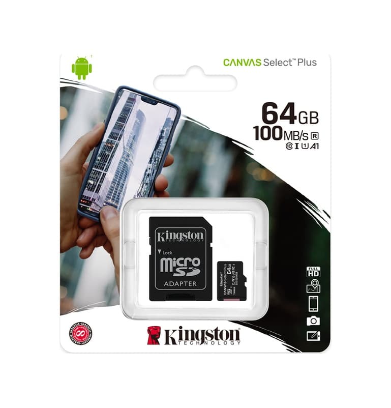 Kingston Canvas Select Plus SDCS2/64GB 64 GB MicroSDXC Class 10 UHS-I Hafıza Kartı + Adaptör