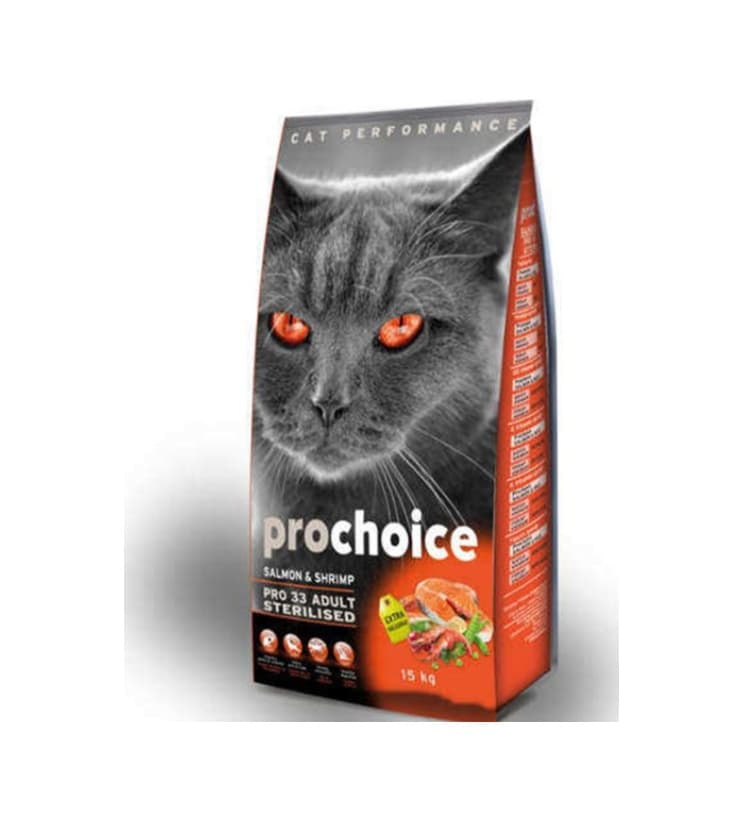 Prochoice Pro 33 Sterilised Somonlu ve Karidesli Kısırlaştırılmış Yetişkin Kedi Maması 15 KG