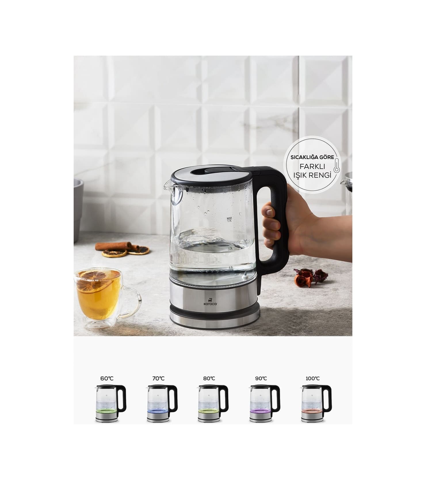 Karaca Cam 2205 Sıcaklık Ayarlı Su Isıtıcı 2200 W Kettle