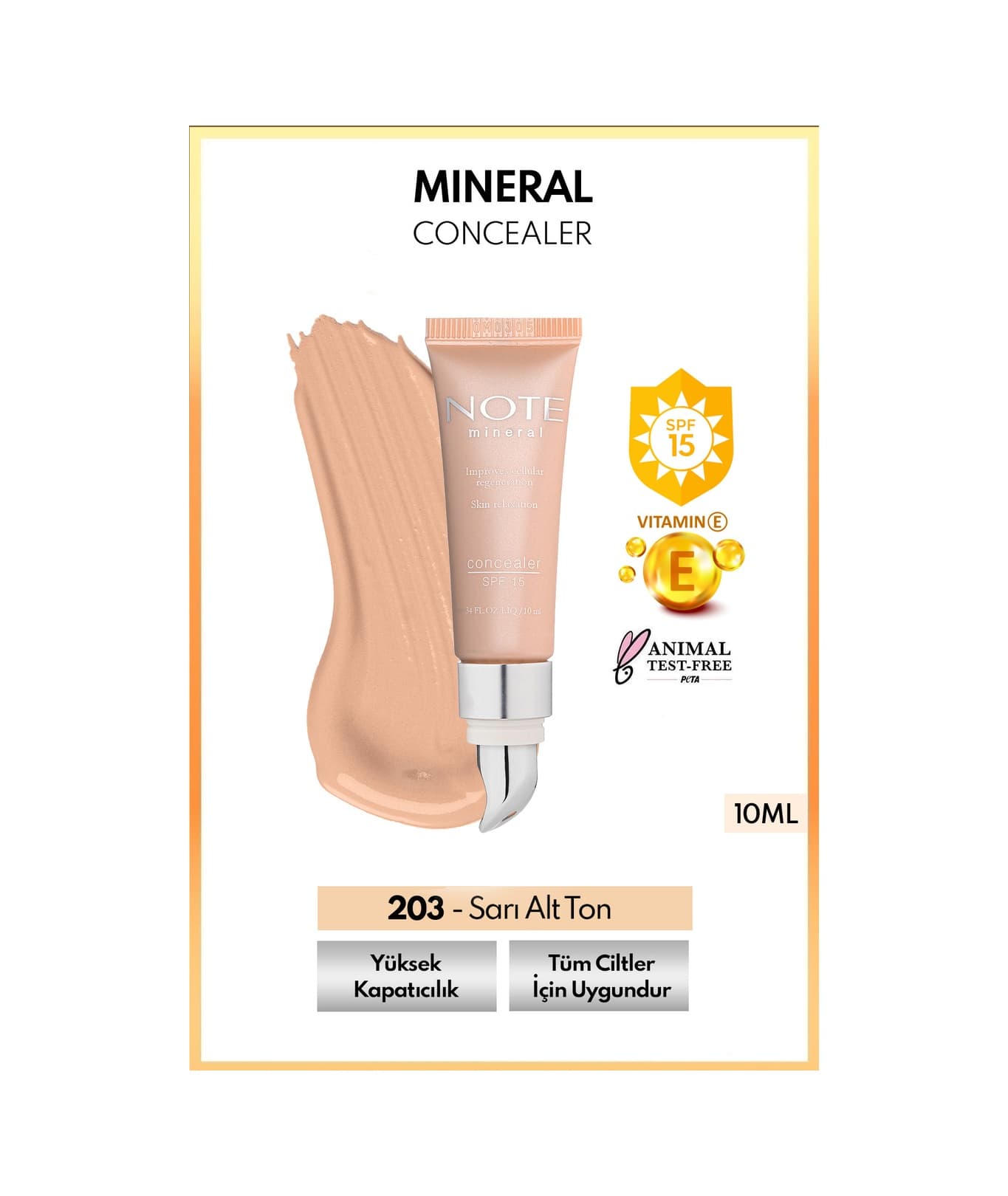 Mineral Concealer Spf 15 Yoğun Kapatıcı Metal Başlıklı Göz Altı Kapatıcısı - 203 Orta Koyu