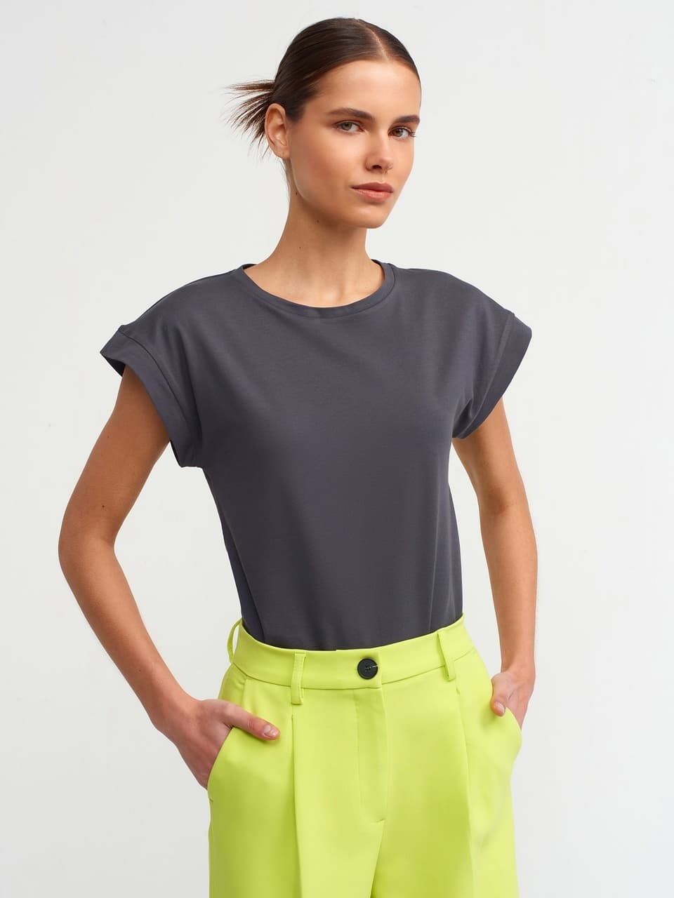 Dilvin Bisiklet Yaka Basic T-shirt 101a03504 Antrasit
