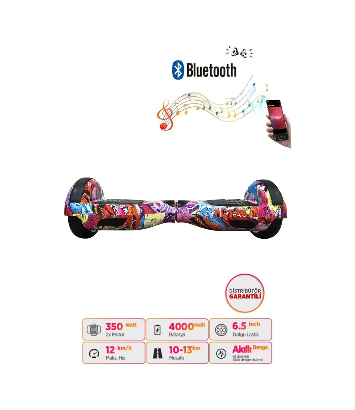 Citymate Hoverboard 6.5 inch Elektrikli Kaykay Scooter Bluetooth Hoparlörlü D03