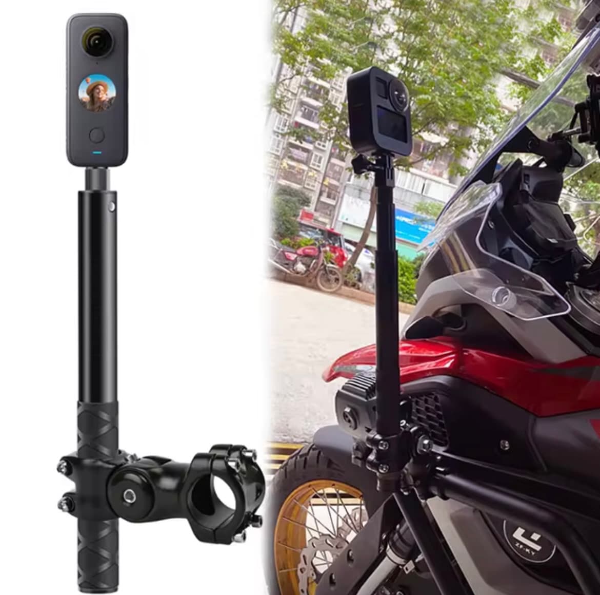 Fimtech Insta360 Uyumlu Görünmez Selfie Çubuk Motosiklet Bağlantı Aparatı