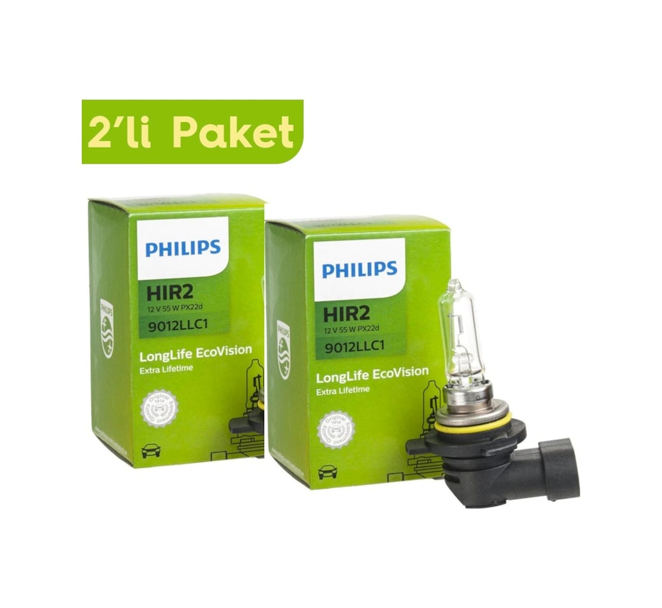 Philips 9012 Hır2 Far 12V 55W 3 Kat Fazla Ömürlü Ampul 2 Adet