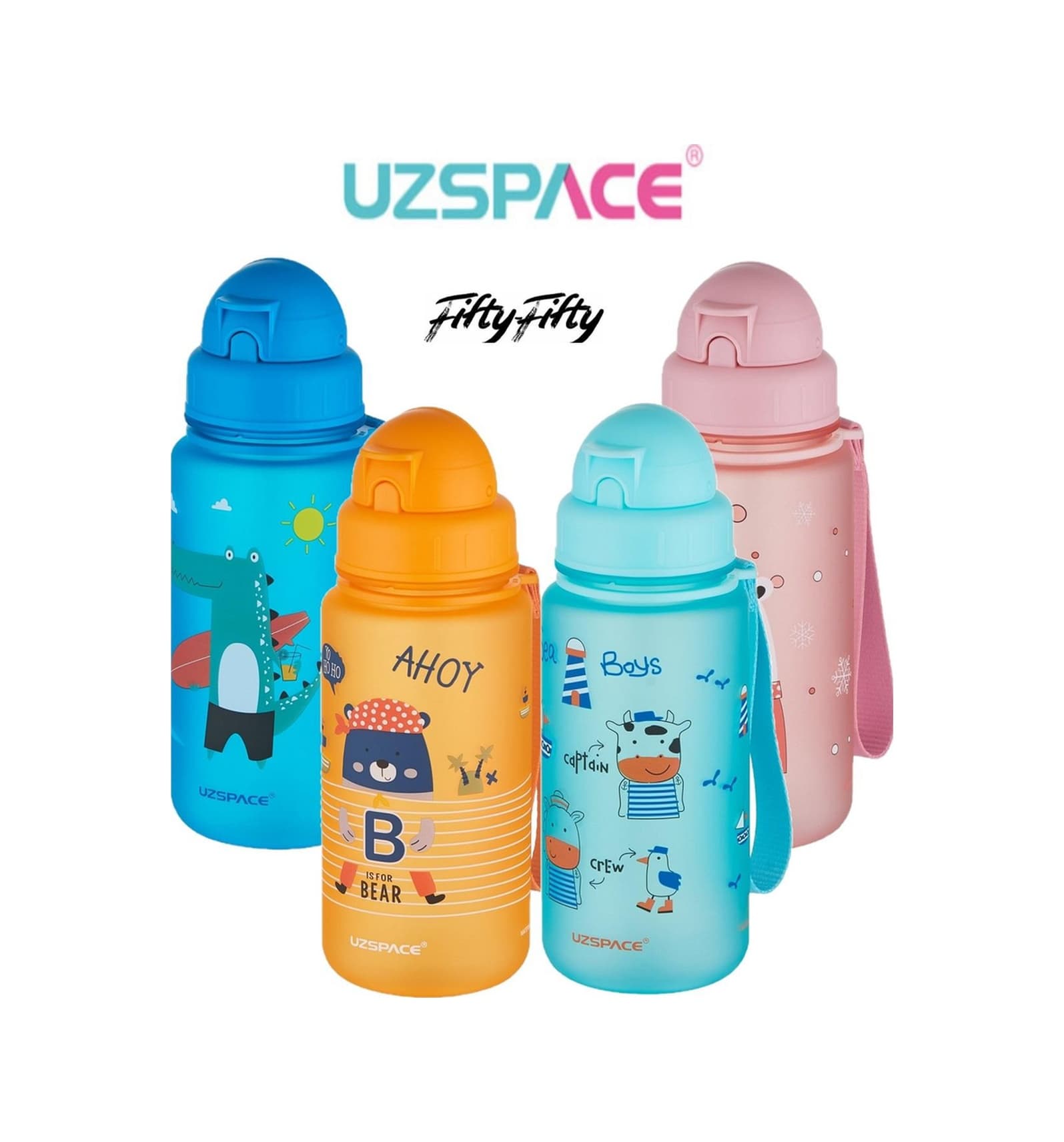 Uzspace Figürlü 400 ml Pipetli Tritan Çocuk Su Matarası