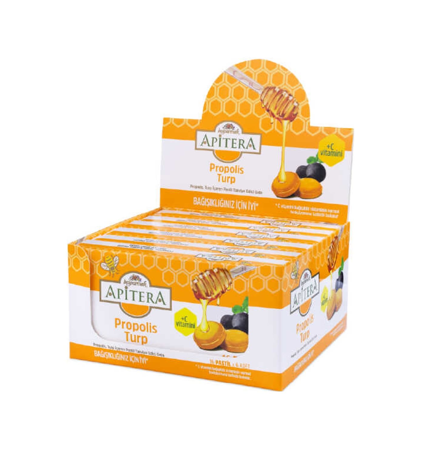 Apitera Doğal Bal, Turp, Kurkumin, C Vitamini Ve Propolis İçeren Takviye Edici 96 Lı Boğaz Pastili