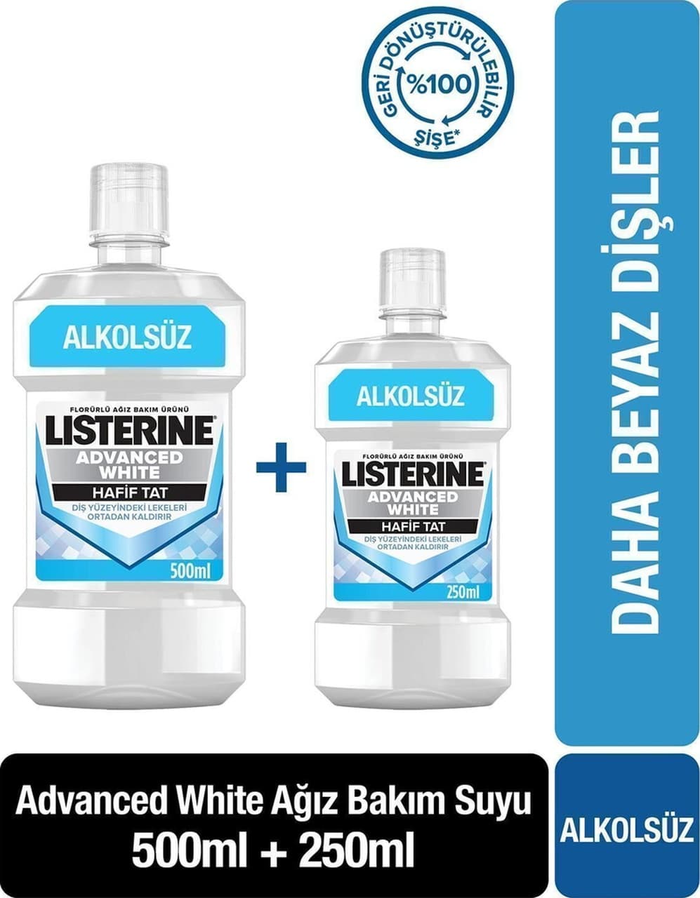 Listerine Advanced White Hafif Tat Alkolsüz Ağız Bakım Suyu 500 ml + 250 ml