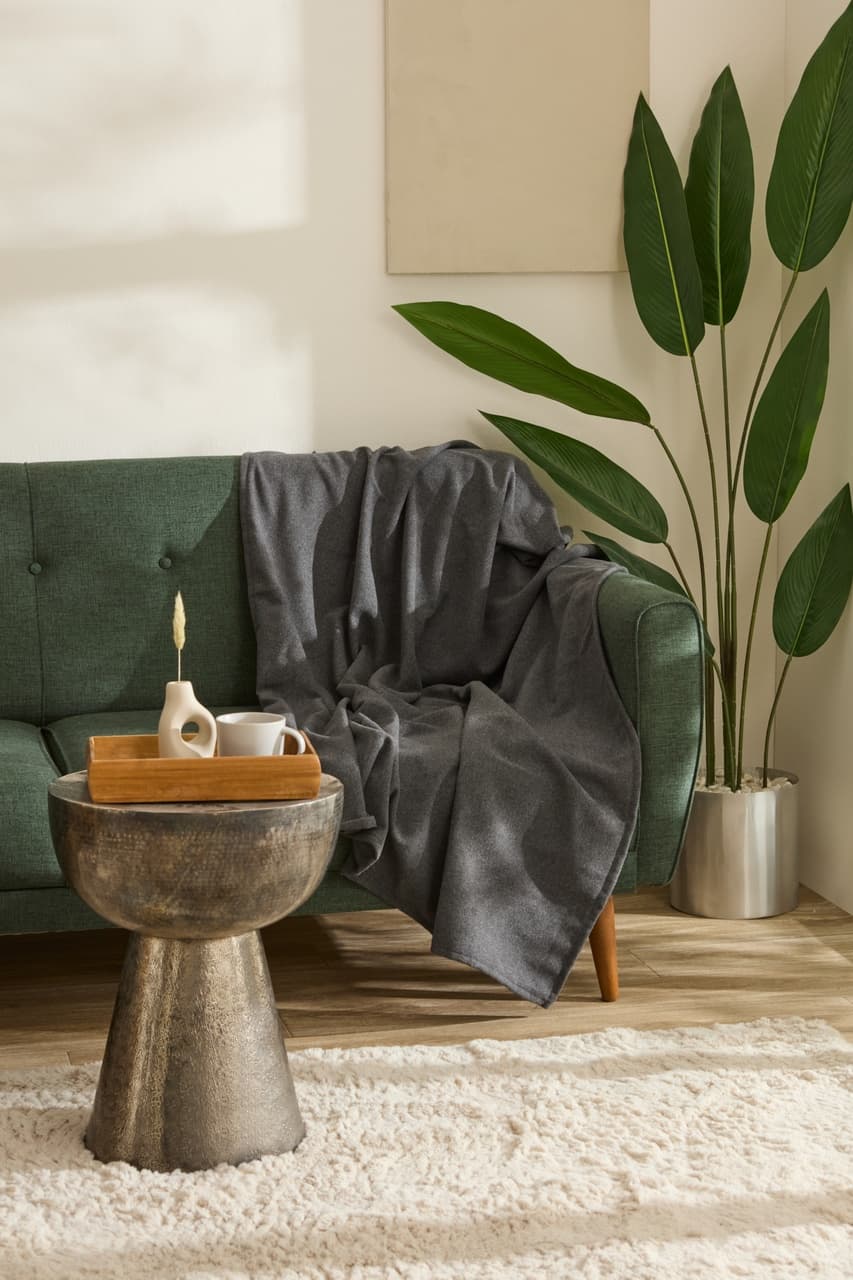 Karaca Home Flanel Throw Tv Battaniyesi Koyu Gri